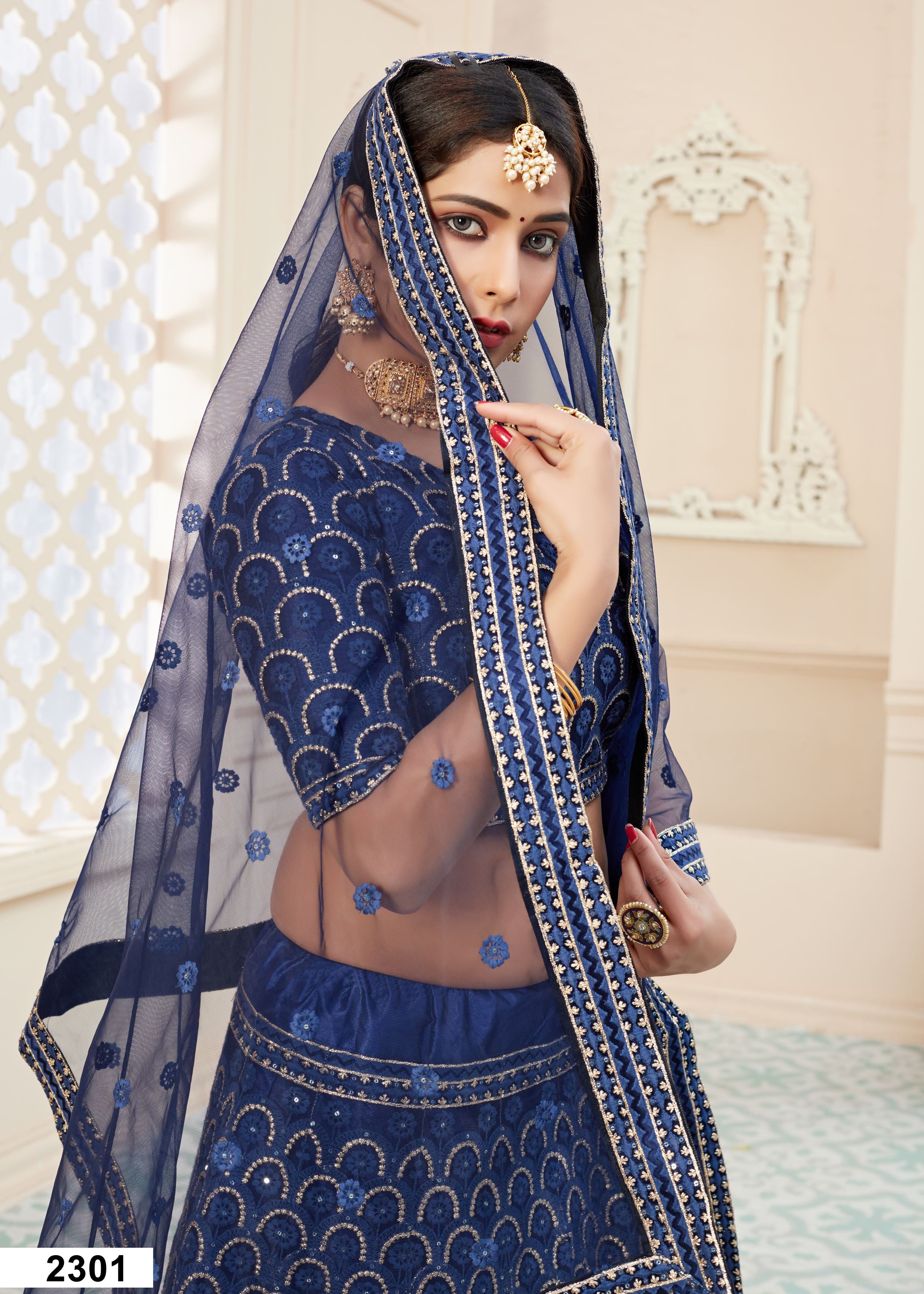 Blue Lehenga Choli With Sequins And Embroidered Work