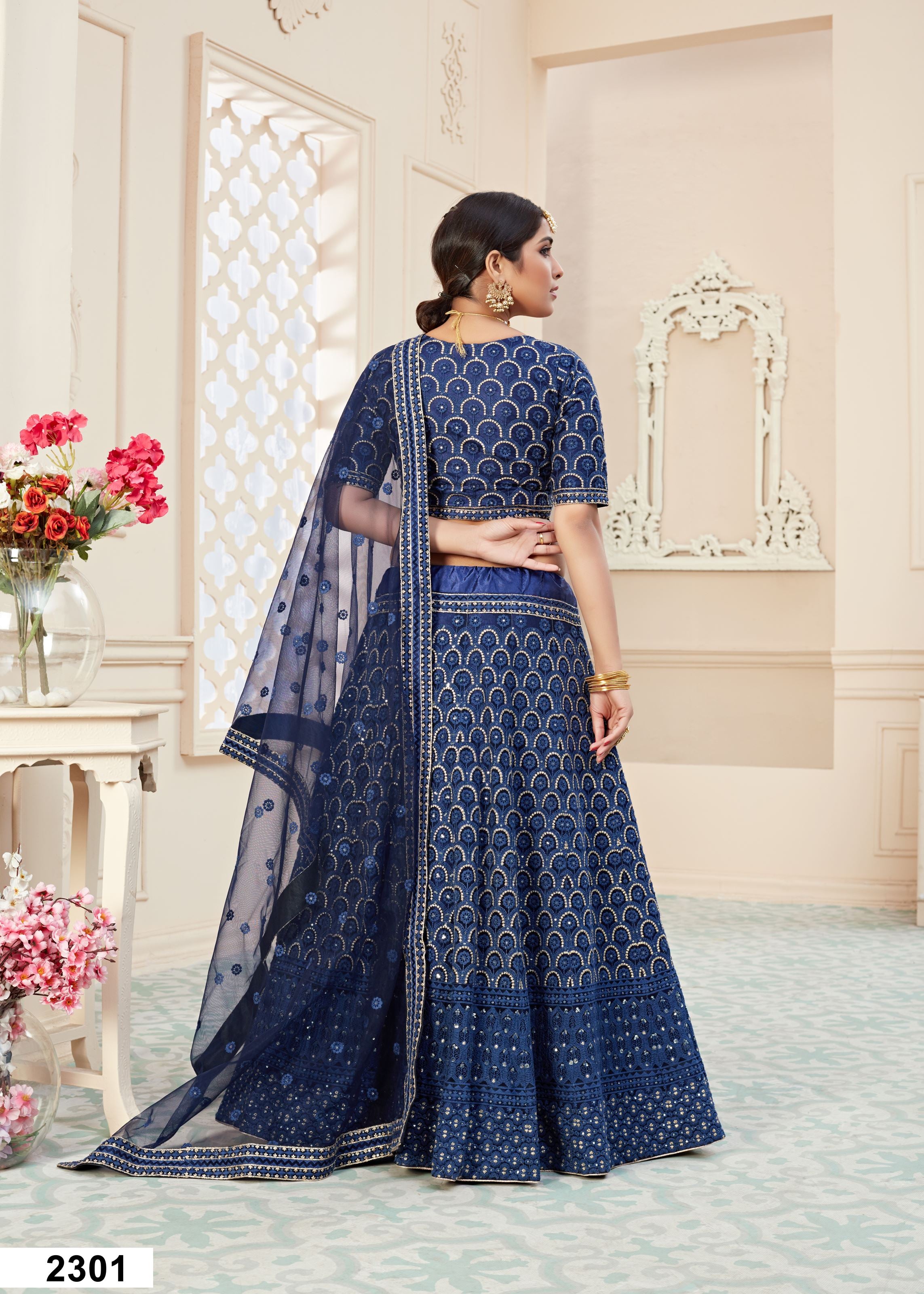 Blue Lehenga Choli With Sequins And Embroidered Work