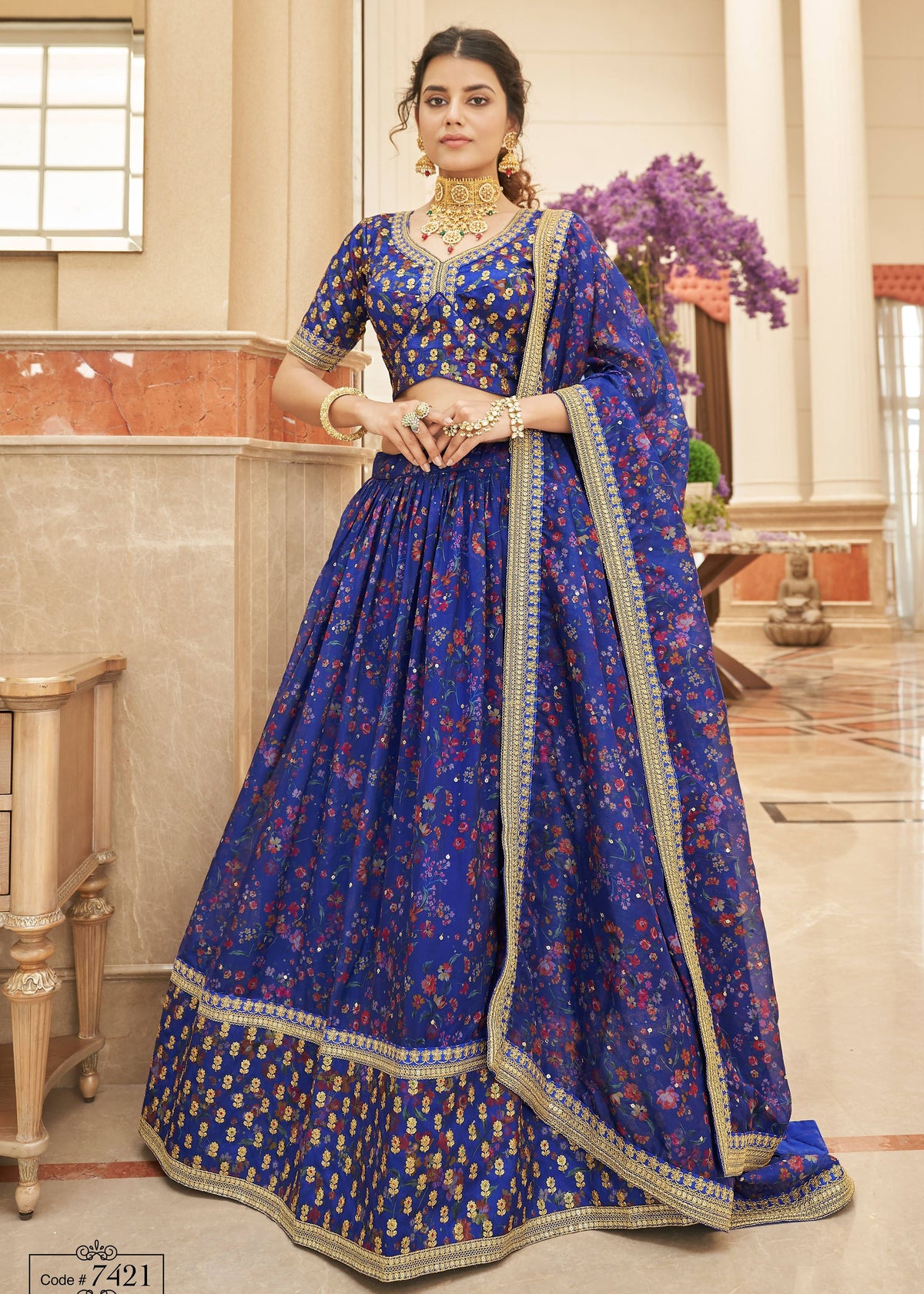 Blue Lehenga Choli With Thread, Zari, Dori And Sequins Embroidery Work