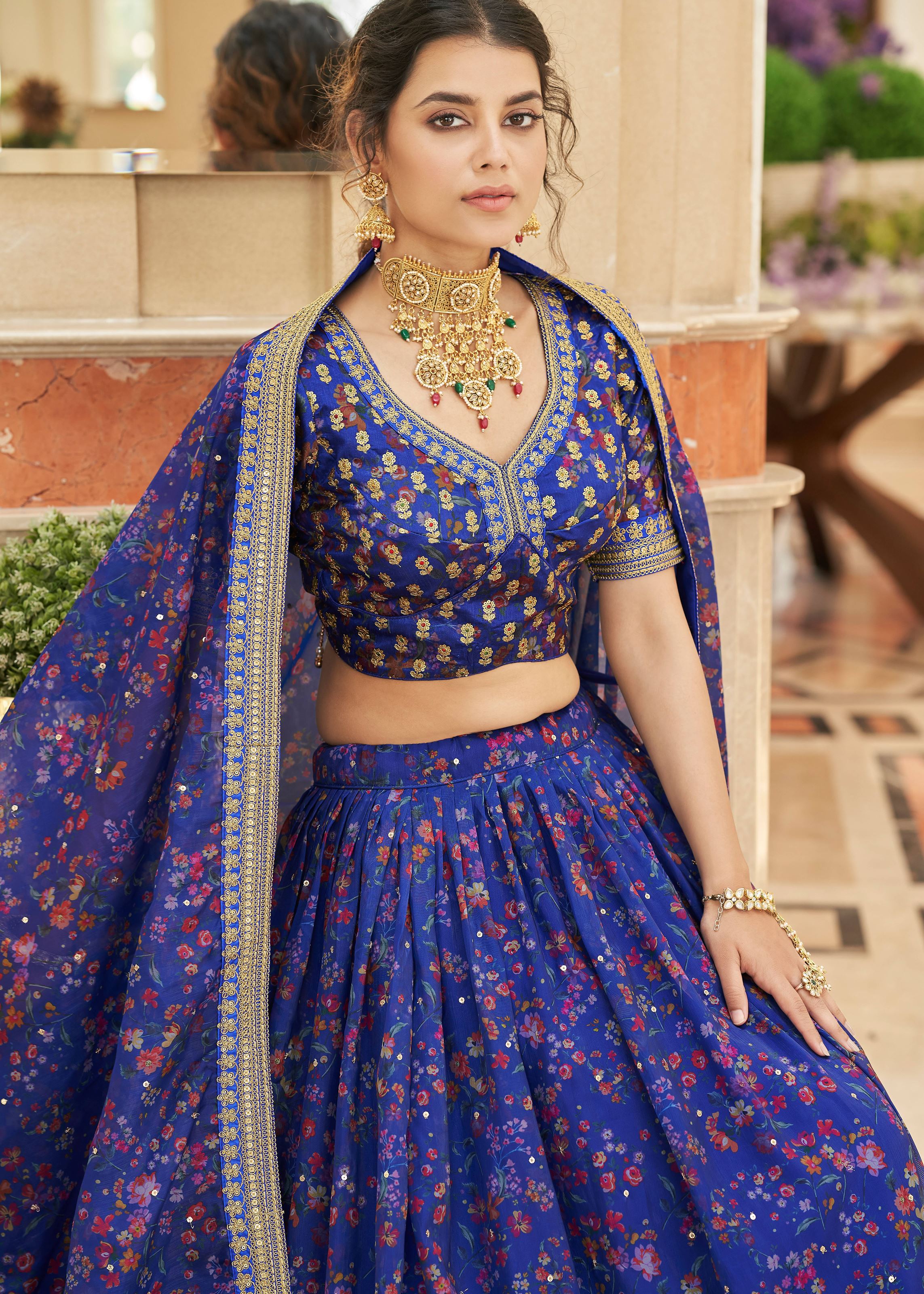 Blue Lehenga Choli With Thread, Zari, Dori And Sequins Embroidery Work