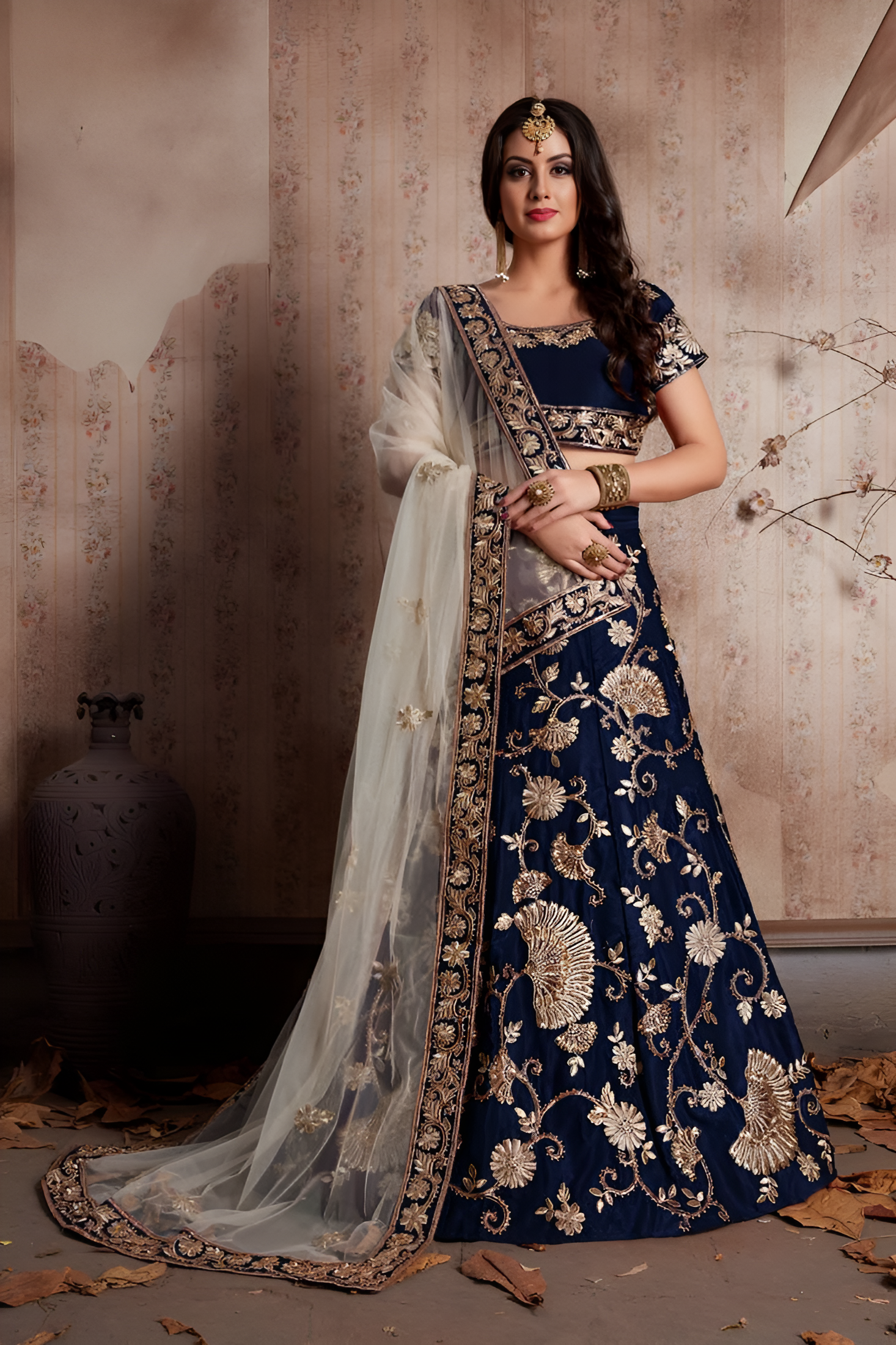 Blue Lehenga Choli With Thread and Embroidery Work