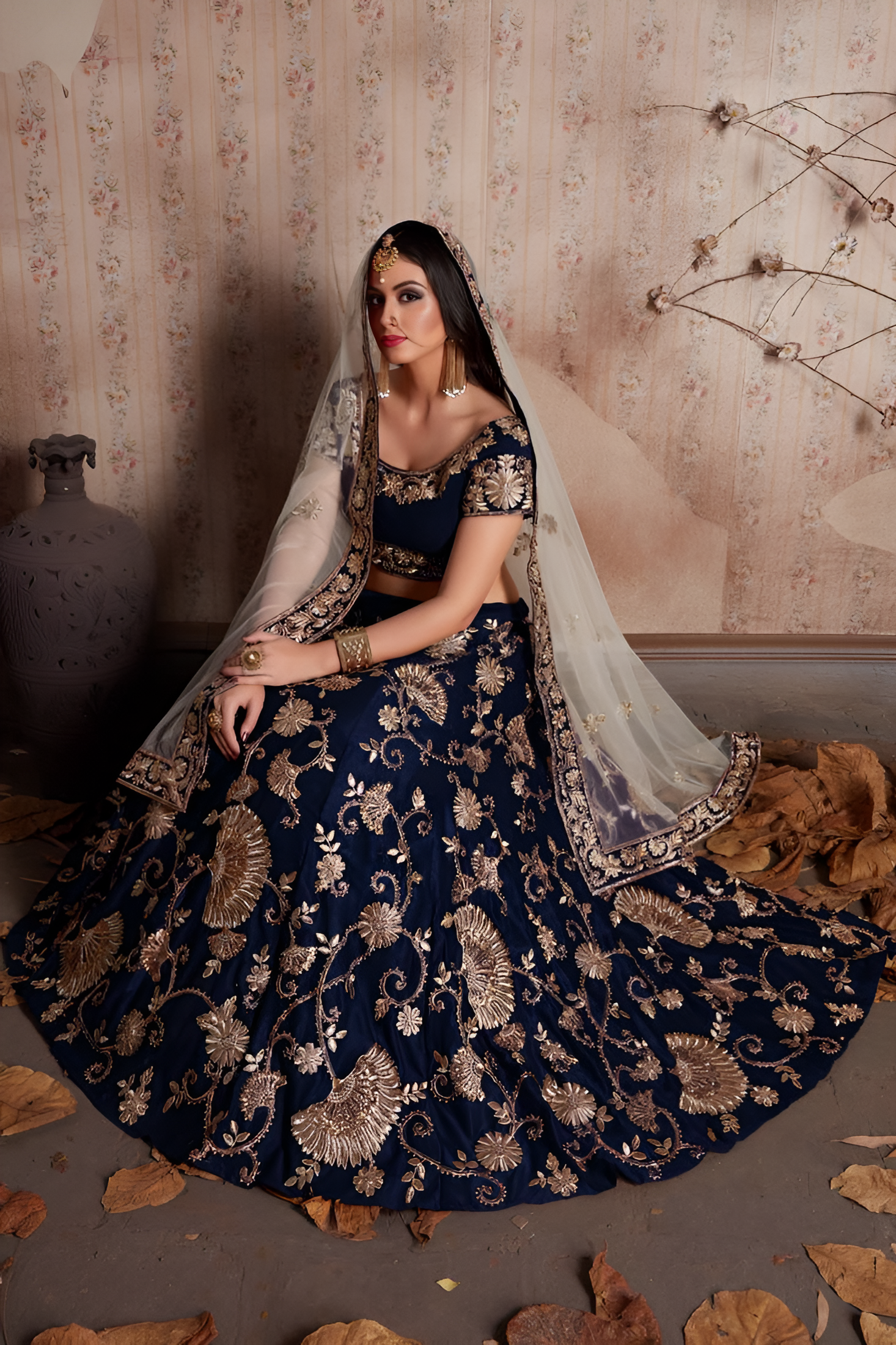 Blue Lehenga Choli With Thread and Embroidery Work