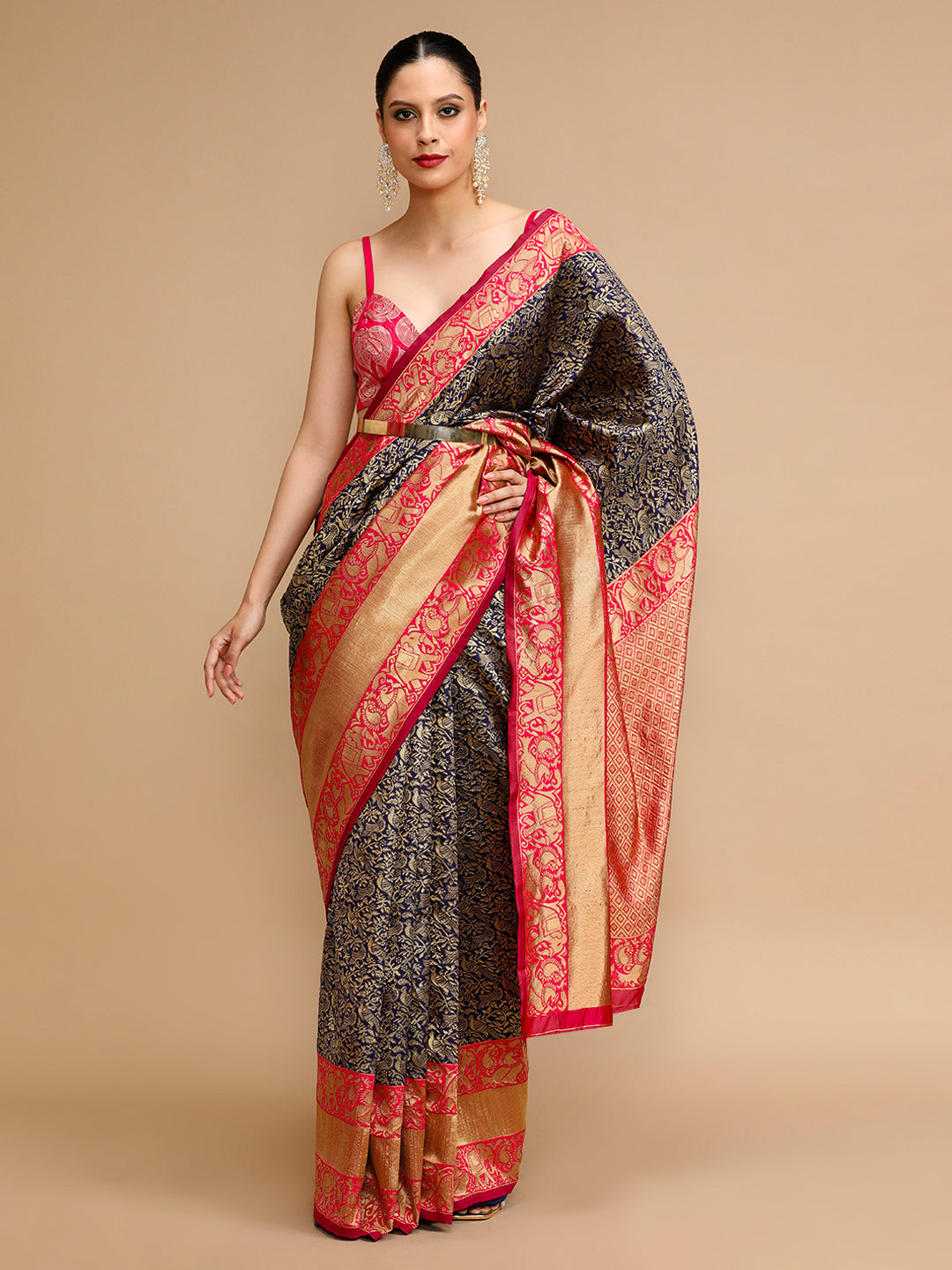 Blue Lichi Silk Saree Woven Jacquard Designer For Ceremonial Looks