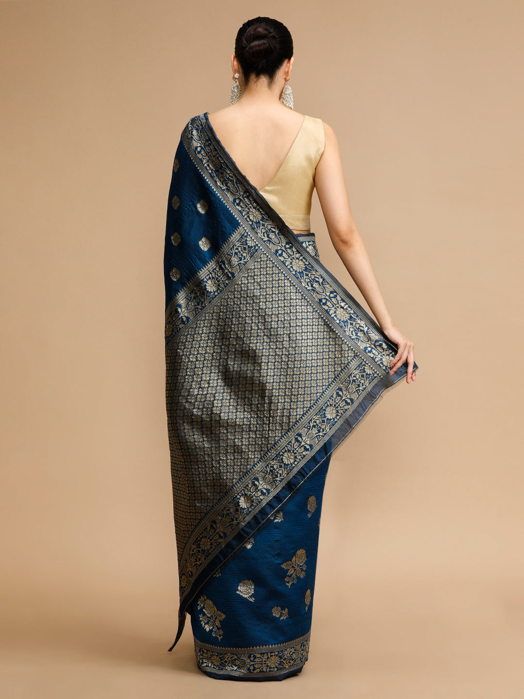 Blue Lichi Silk Saree Woven Jacquard Designer For Ceremonial Looks