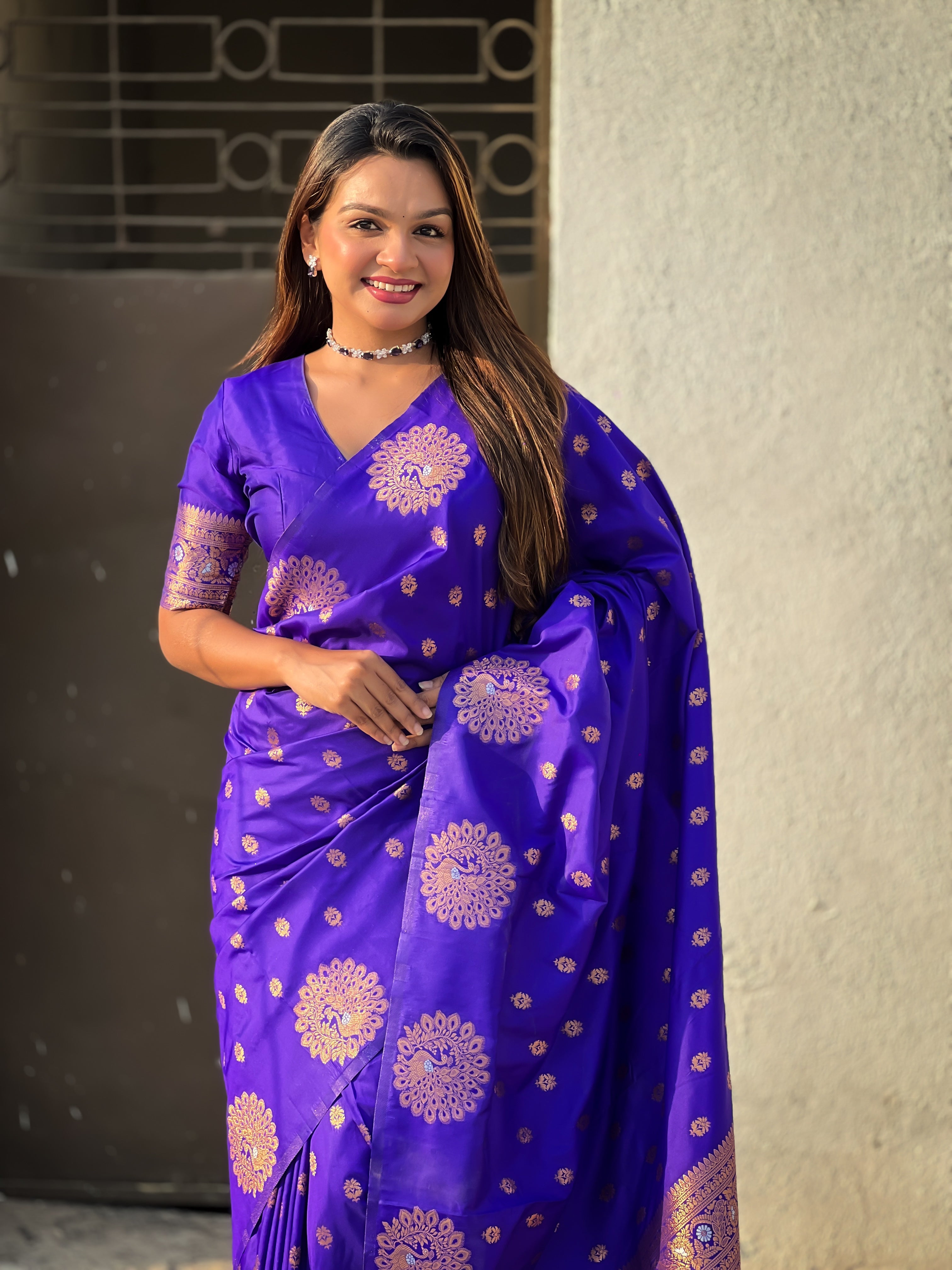 Blue Moonga Silk Woven Dual Jari Peacock Designer Heavy Festive Wear Saree