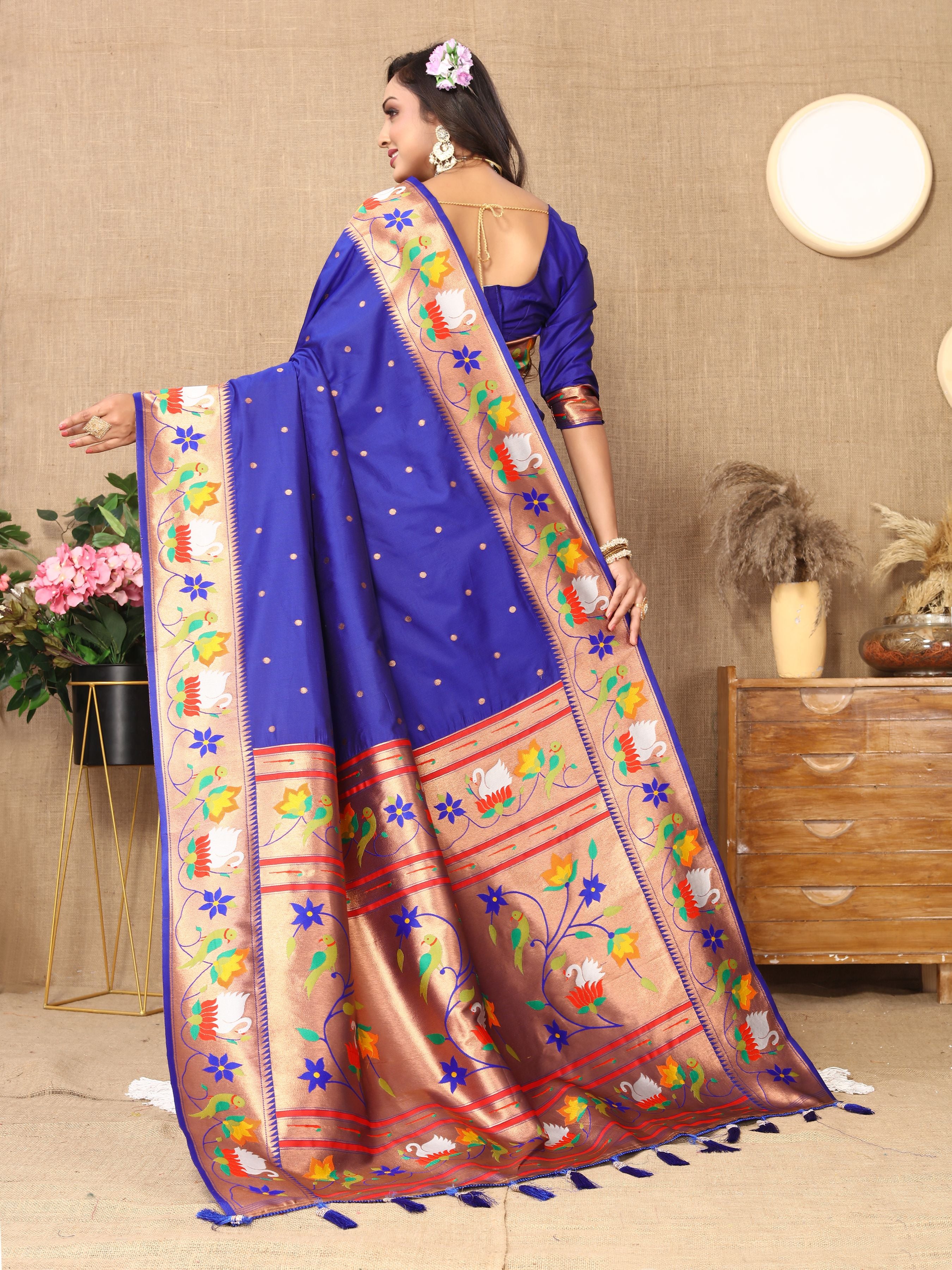 Blue Paithani Silk Woven Meenakari Paithani Designer Saree