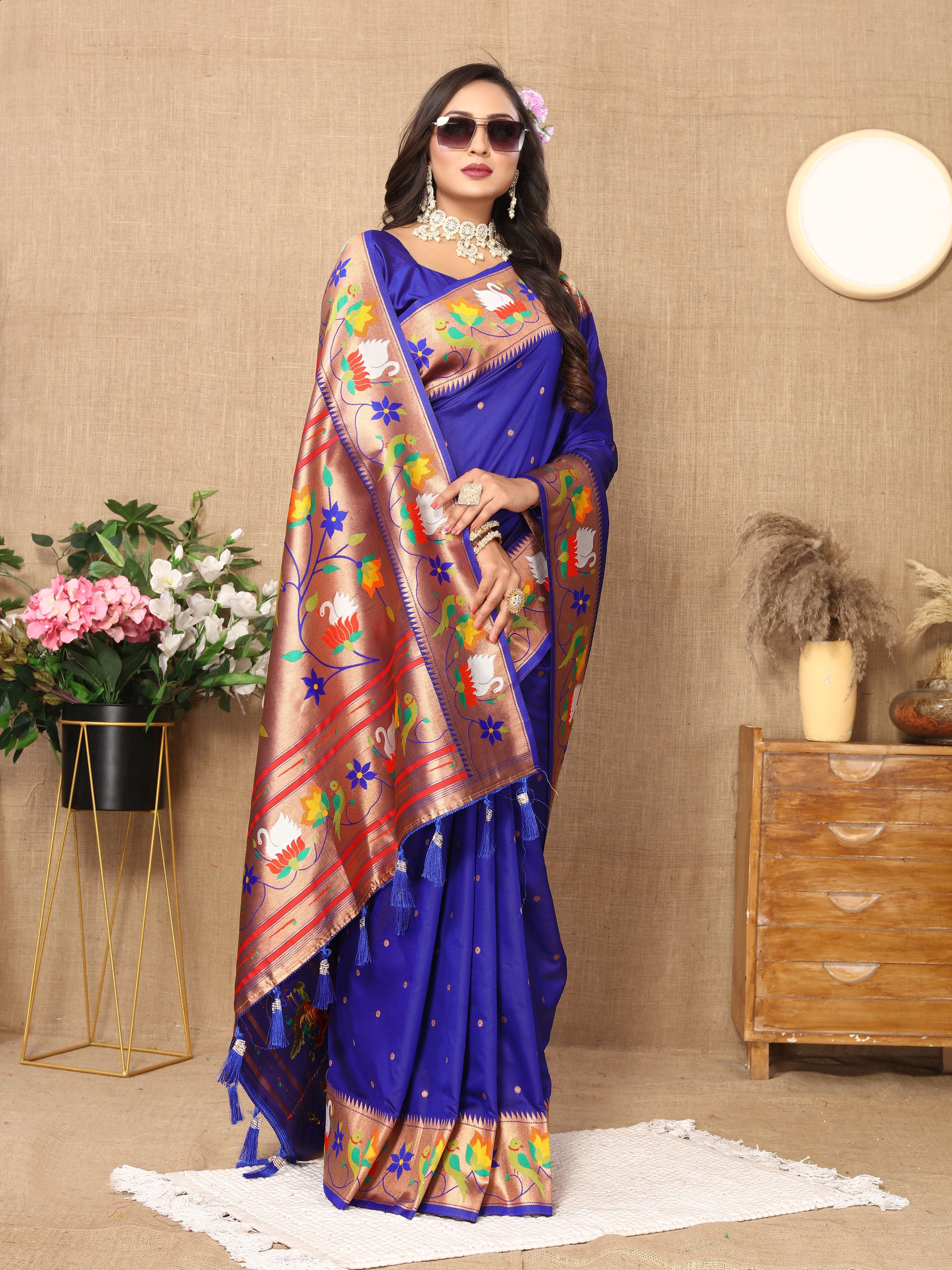 Blue Paithani Silk Woven Meenakari Paithani Designer Saree