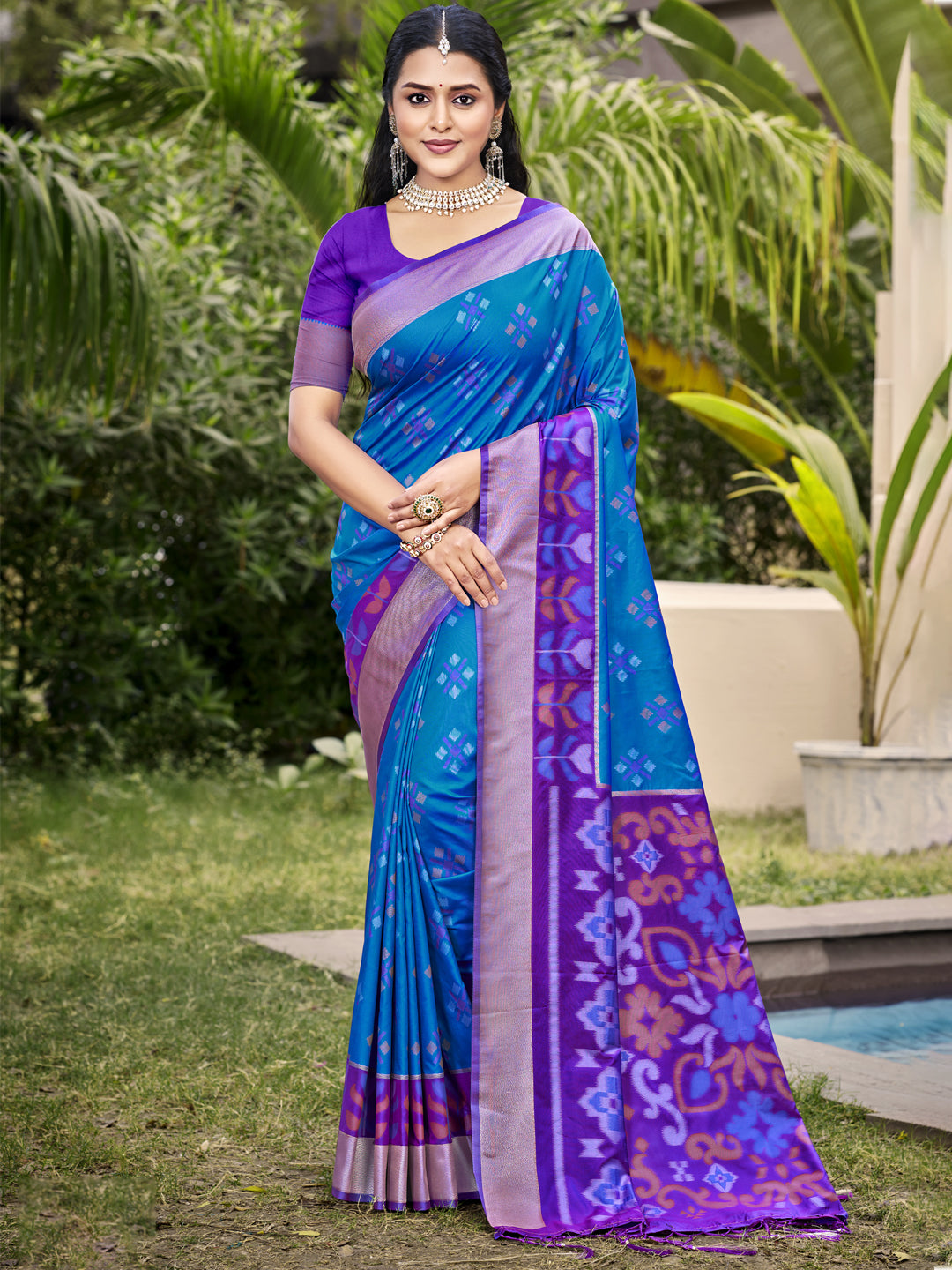 Blue Pochampalli Silk Woven Designer Ethnic Partywear Saree