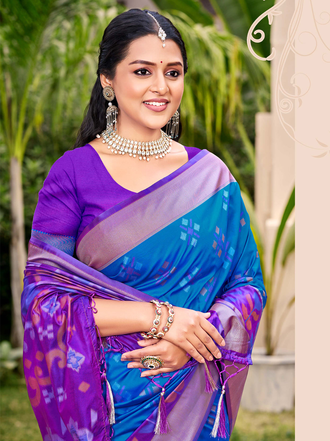 Blue Pochampalli Silk Woven Designer Ethnic Partywear Saree