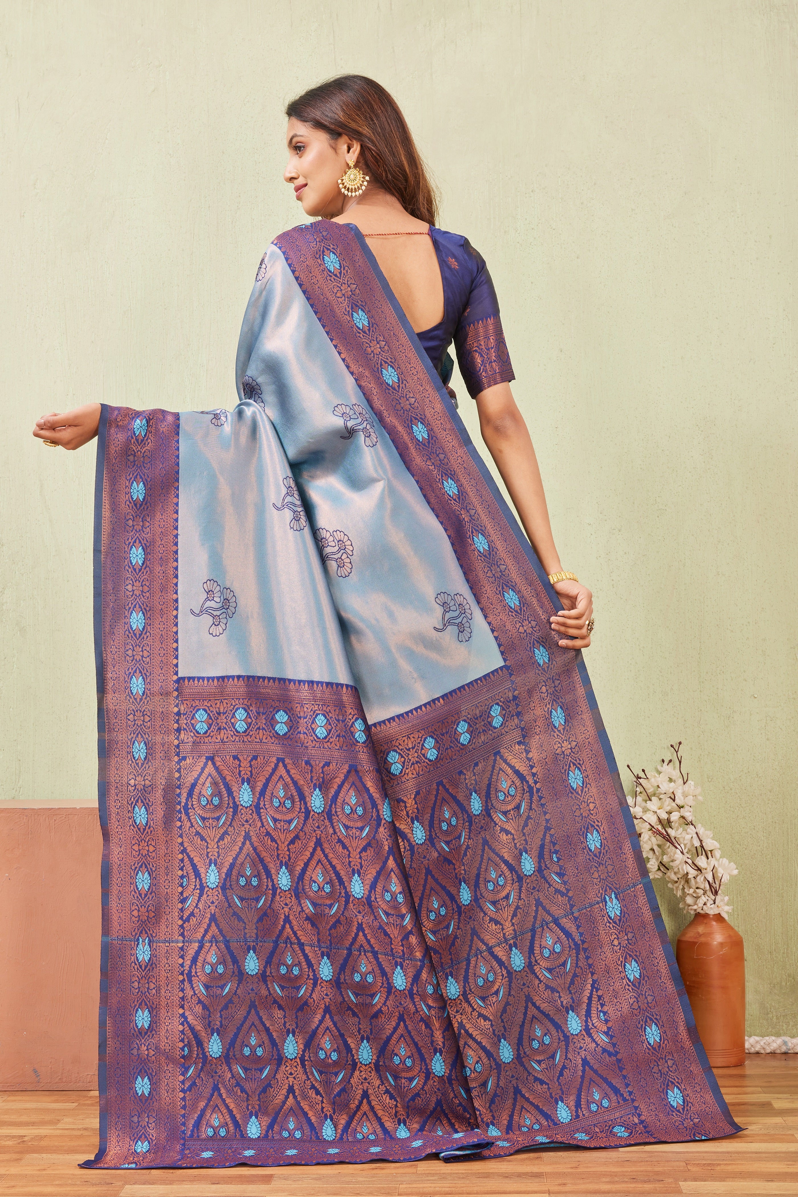 Blue Rama Banarasi Silk Saree with Rich Pallu & Elegant Jacquard Jari Work