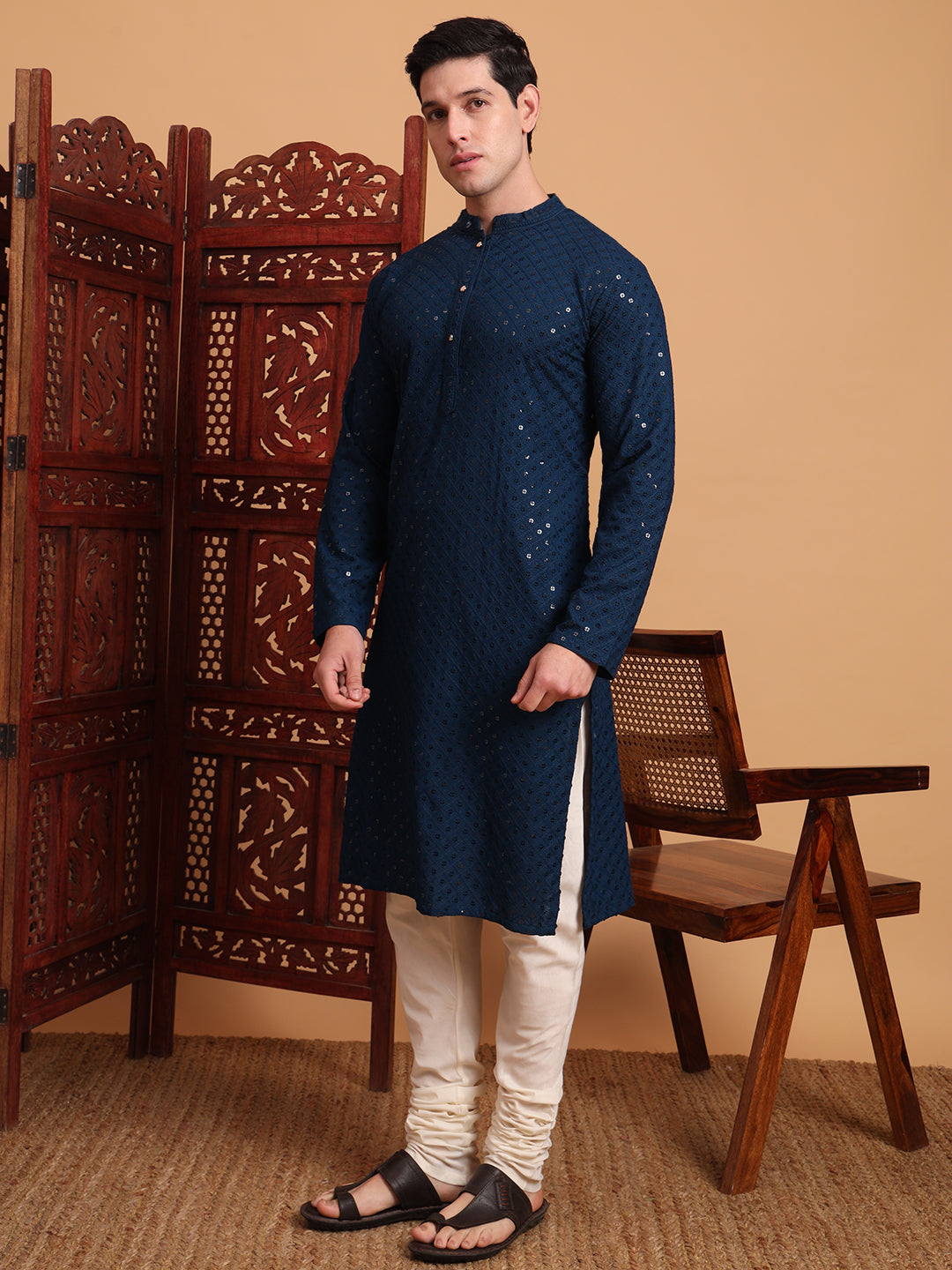 Blue Rayon Chikankari Embroidered Traditional Kurta Pajama