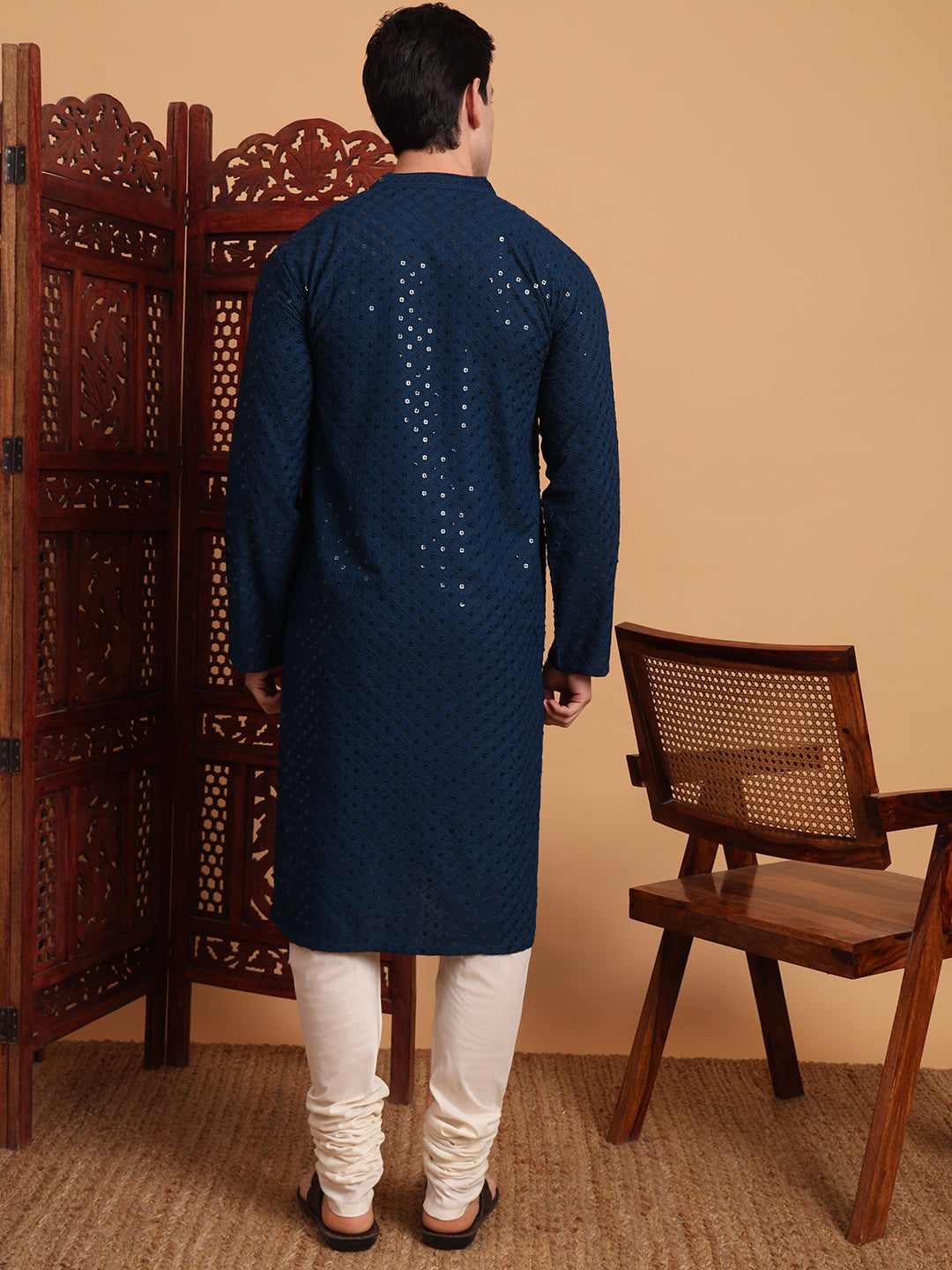 Blue Rayon Chikankari Embroidered Traditional Kurta Pajama