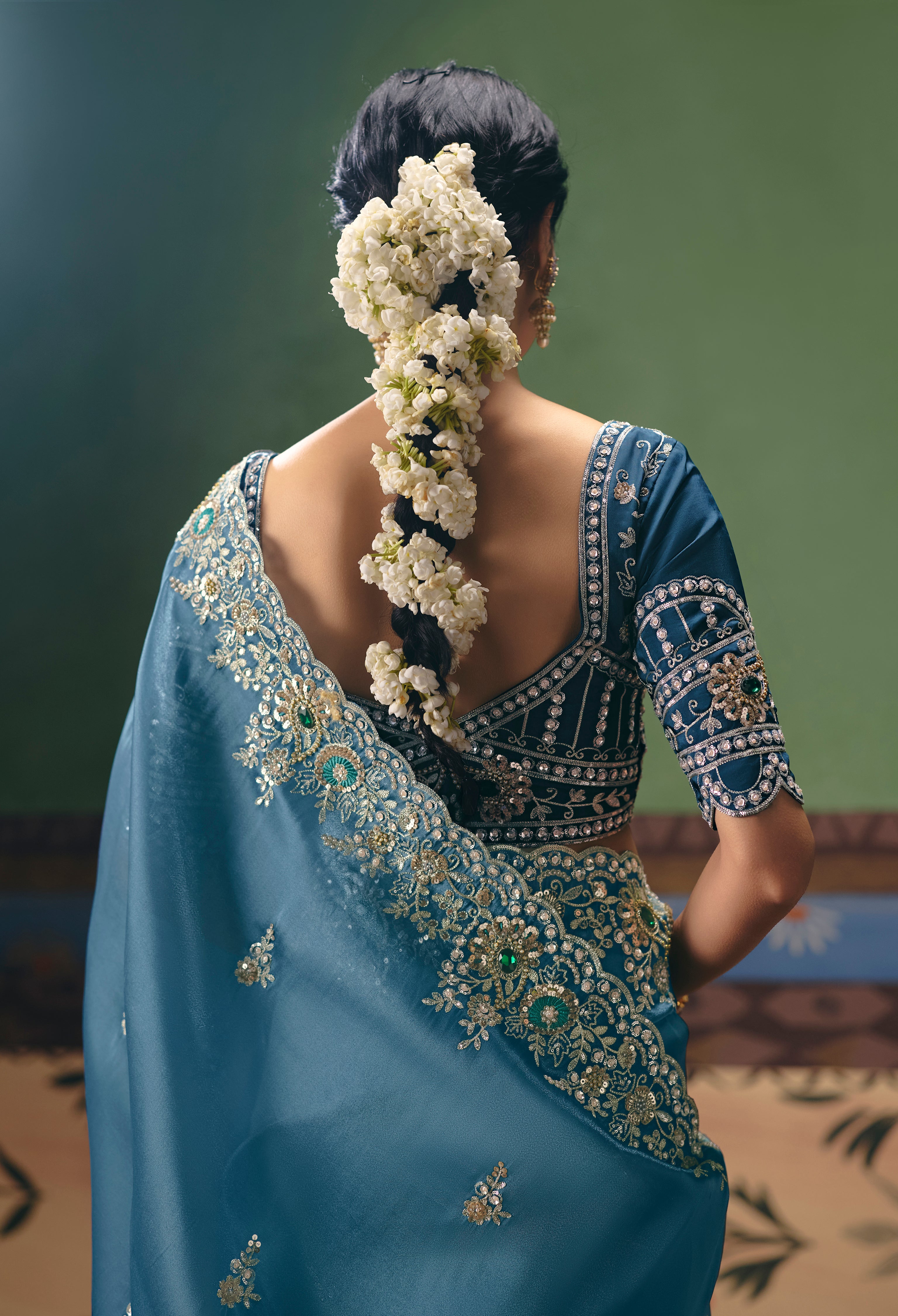 Blue Saree With Heavy Designer Embroidery, Sequince, Stone, Pearl With Beads Work