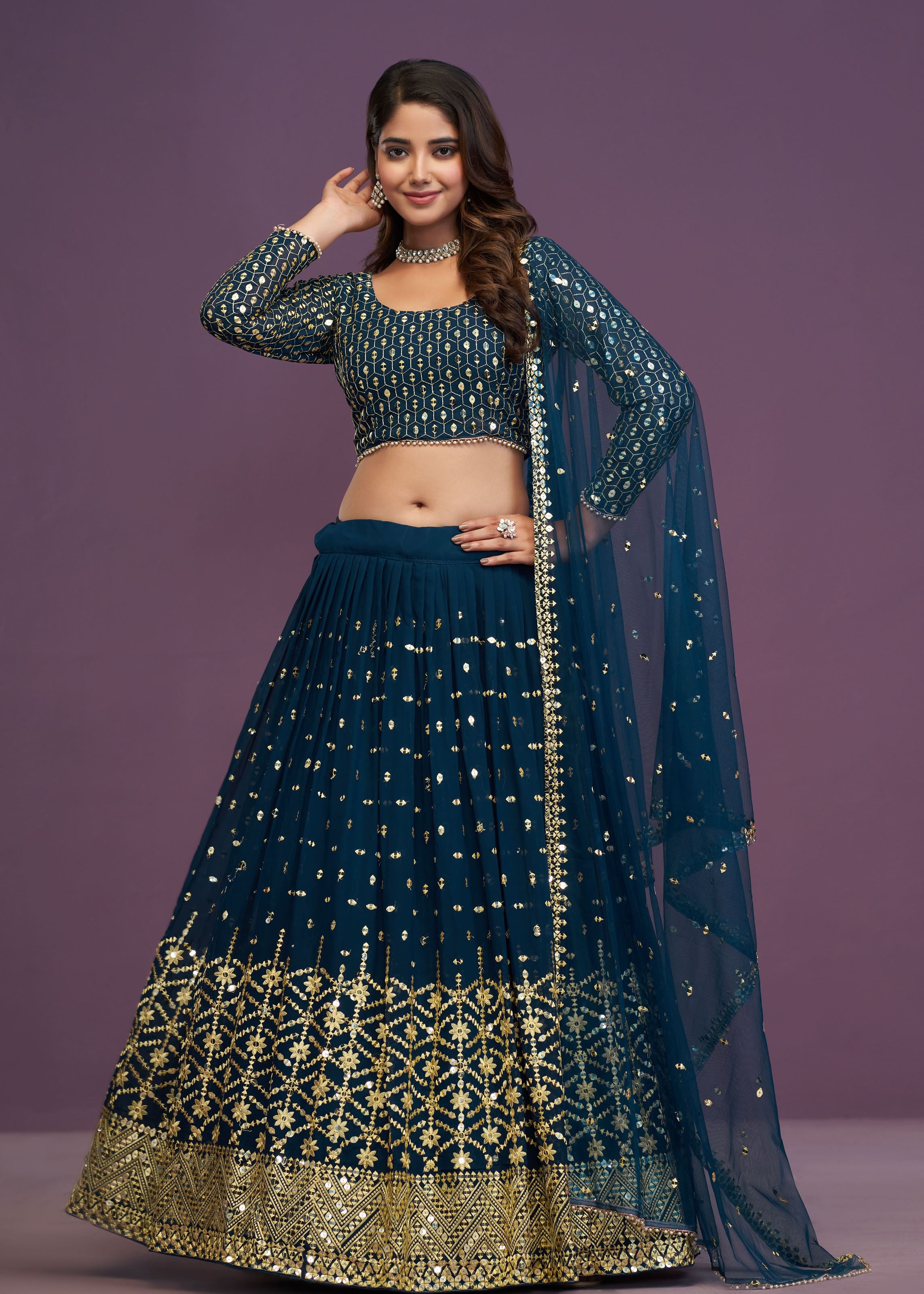 Blue Sequence Embroidery Work Lehenga Choli