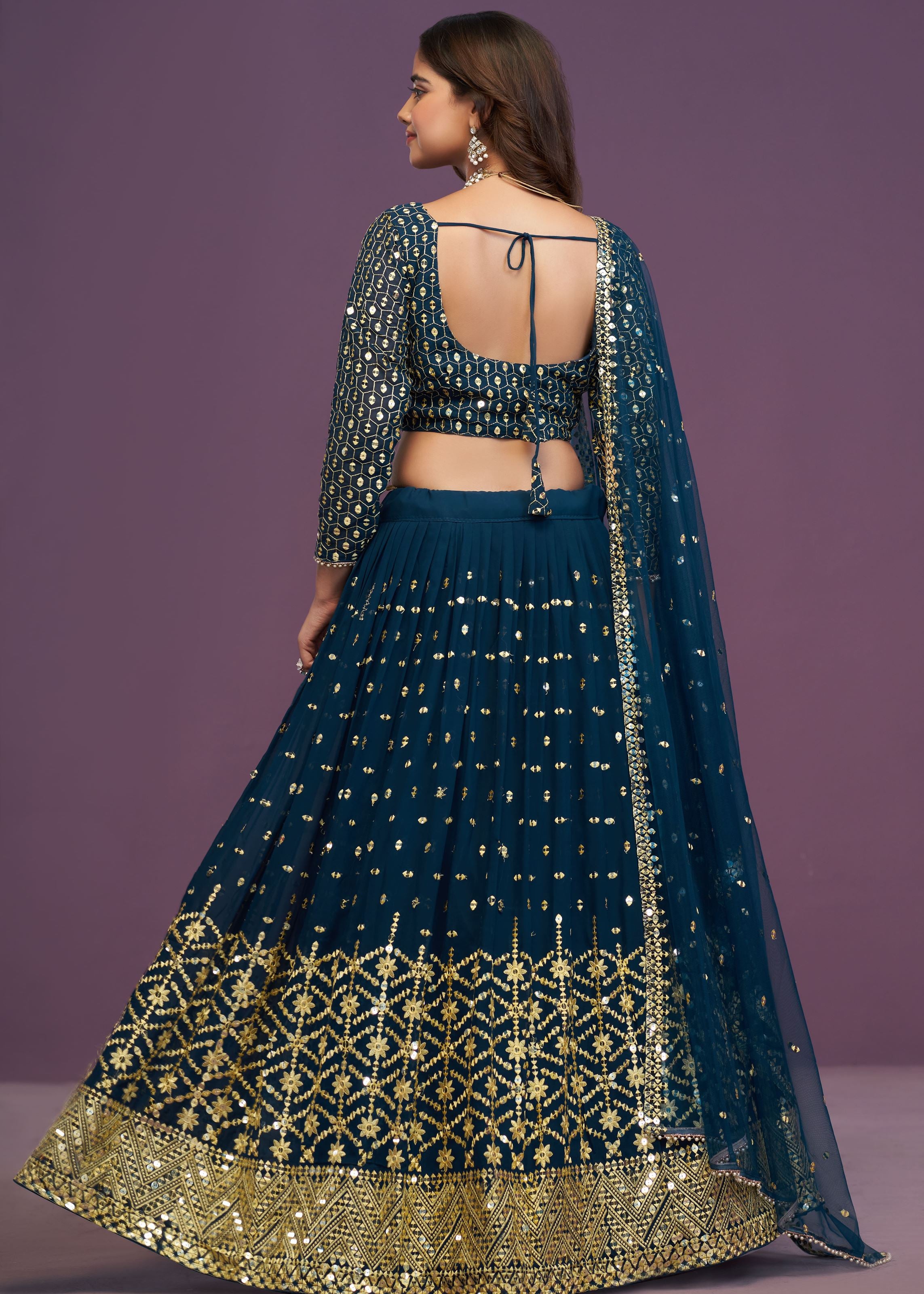 Blue Sequence Embroidery Work Lehenga Choli