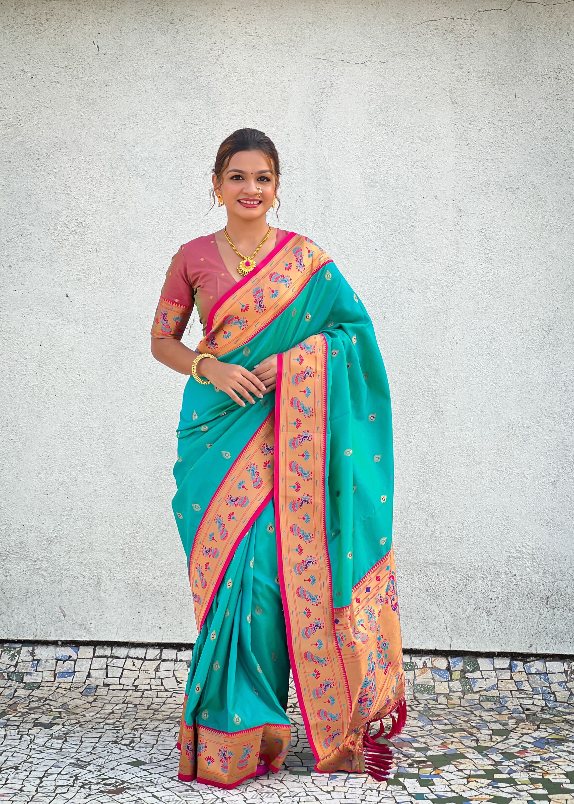 Blue Silk Blend Paithani Saree