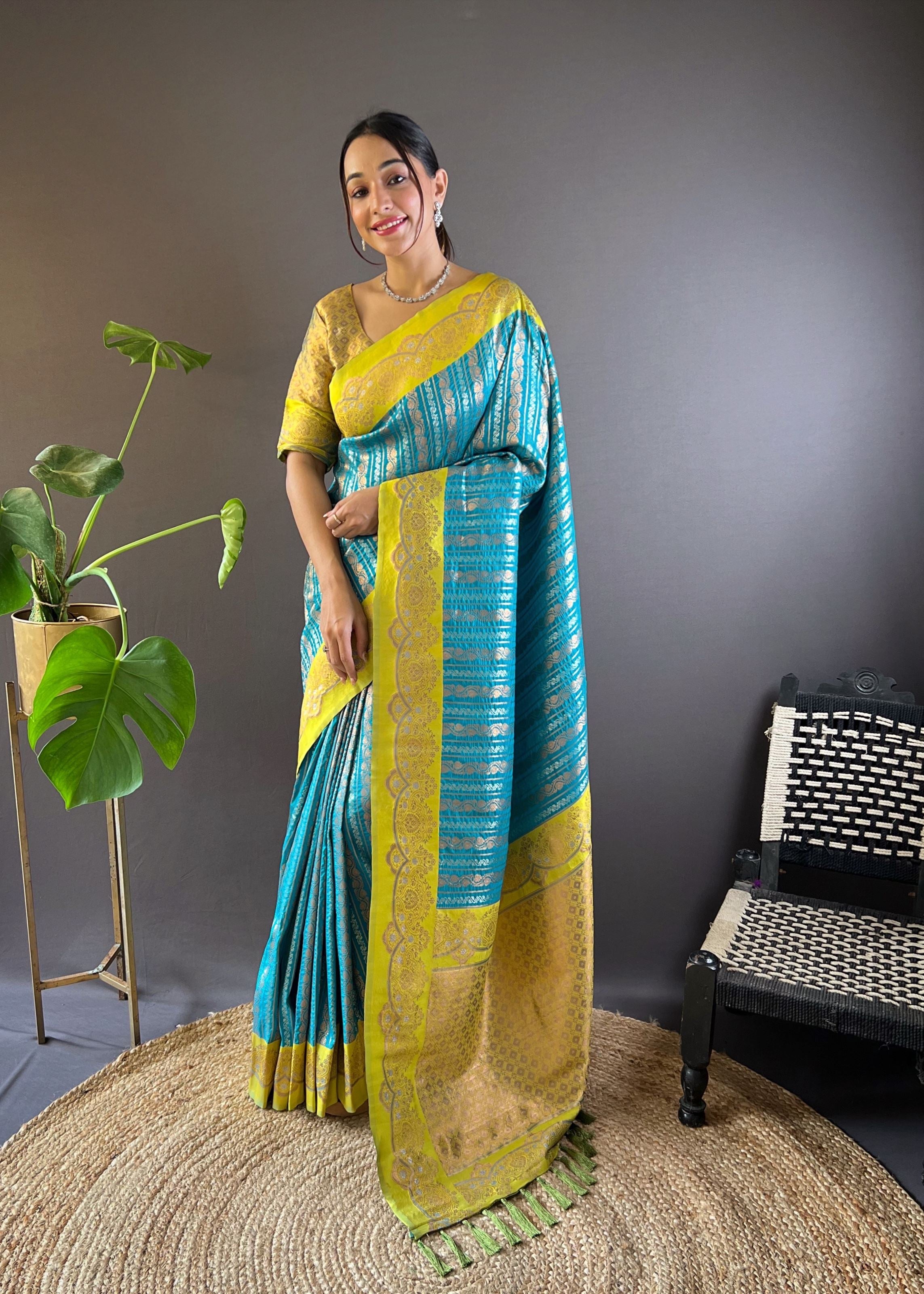 Blue Silk Blend Saree With Zari and Woven Work