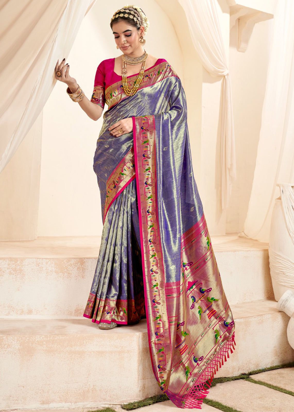 Blue Silk Saree With Jacquard Woven Work