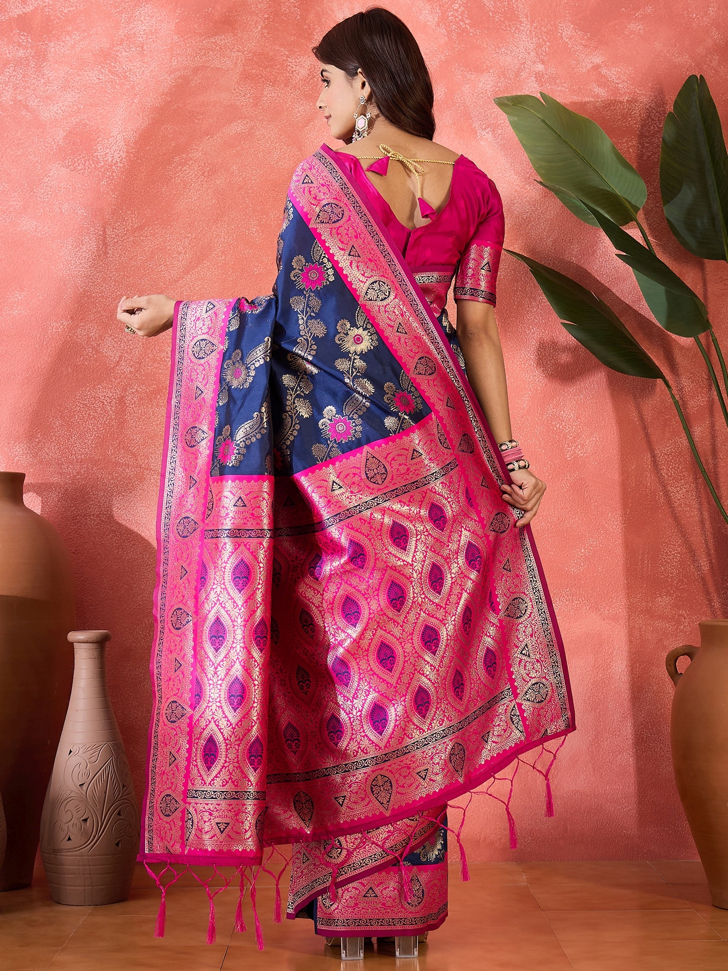 Blue Silk Woven Designer Partywear Ethnic Silk Saree