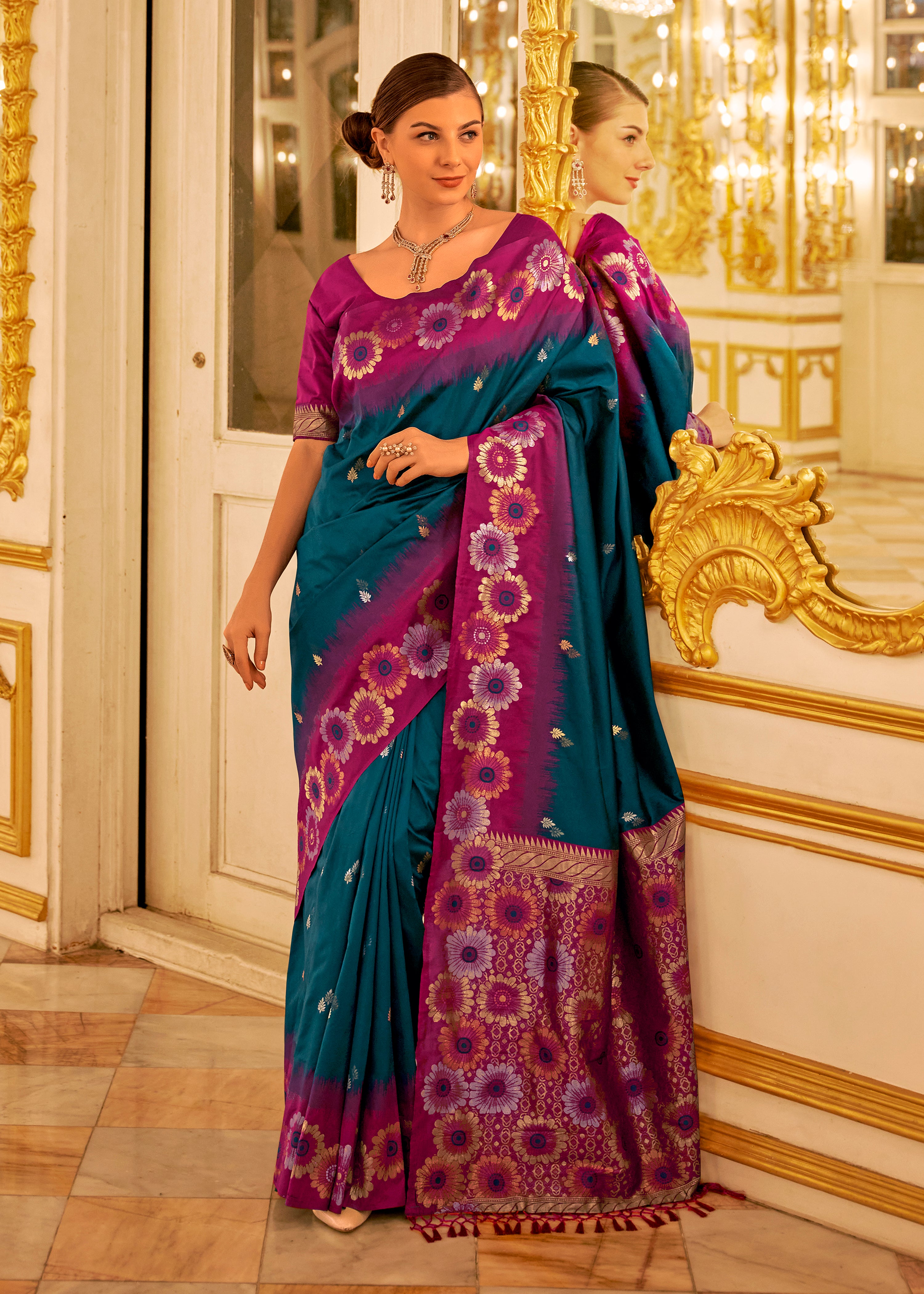 Blue Soft Silk Saree With Jacquard Woven Work