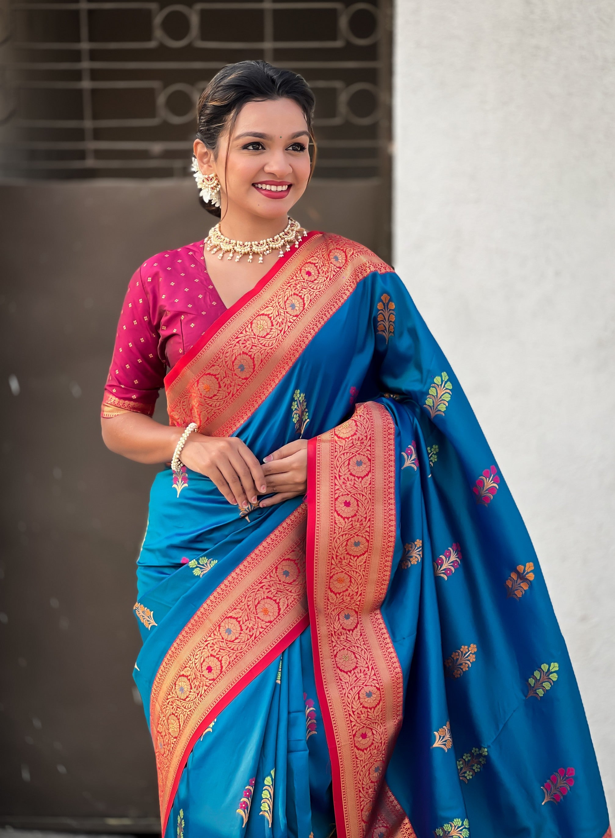Blue Soft Silk Woven Meenakari Designer Heavy Ceremonial Saree