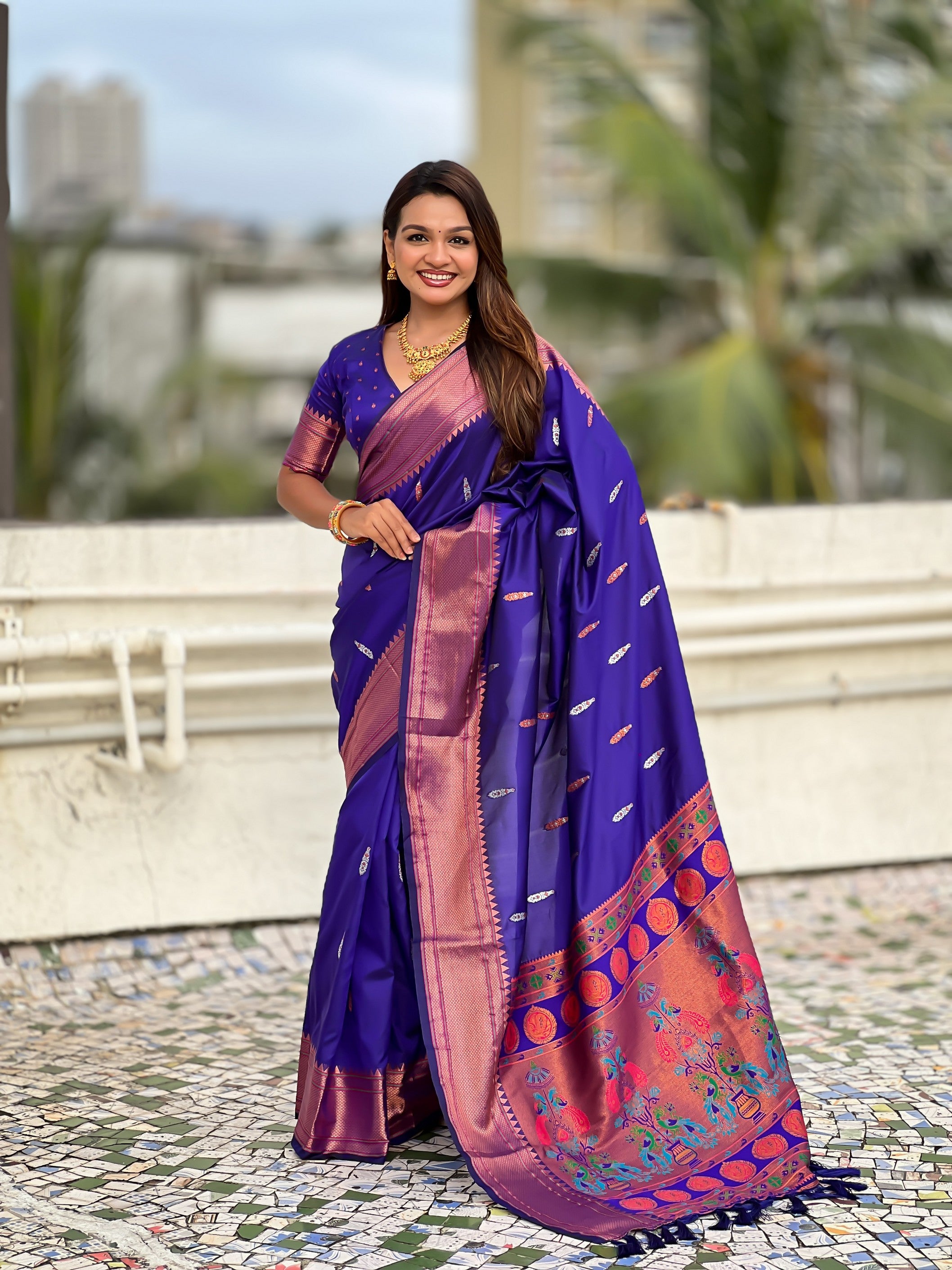 Blue Soft Silk Woven Meenakari Designer Rich Looks Saree