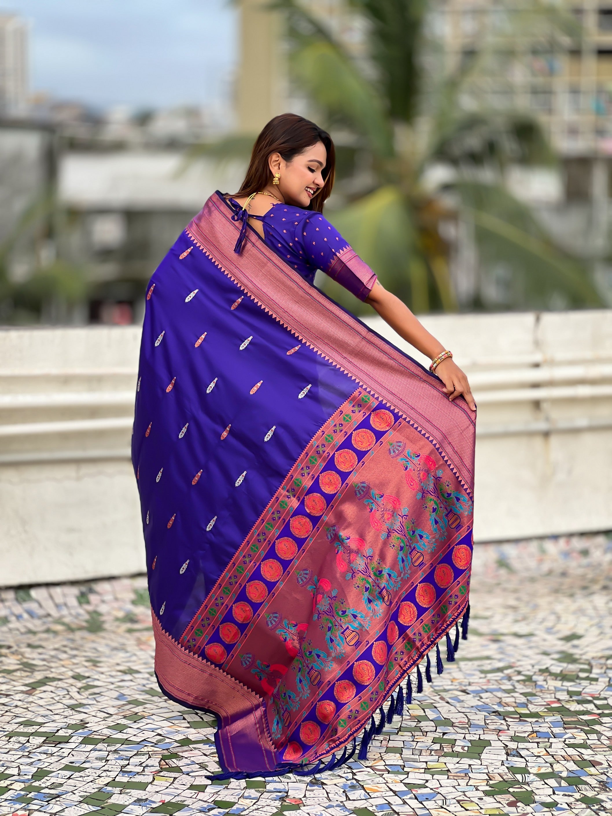 Blue Soft Silk Woven Meenakari Designer Rich Looks Saree