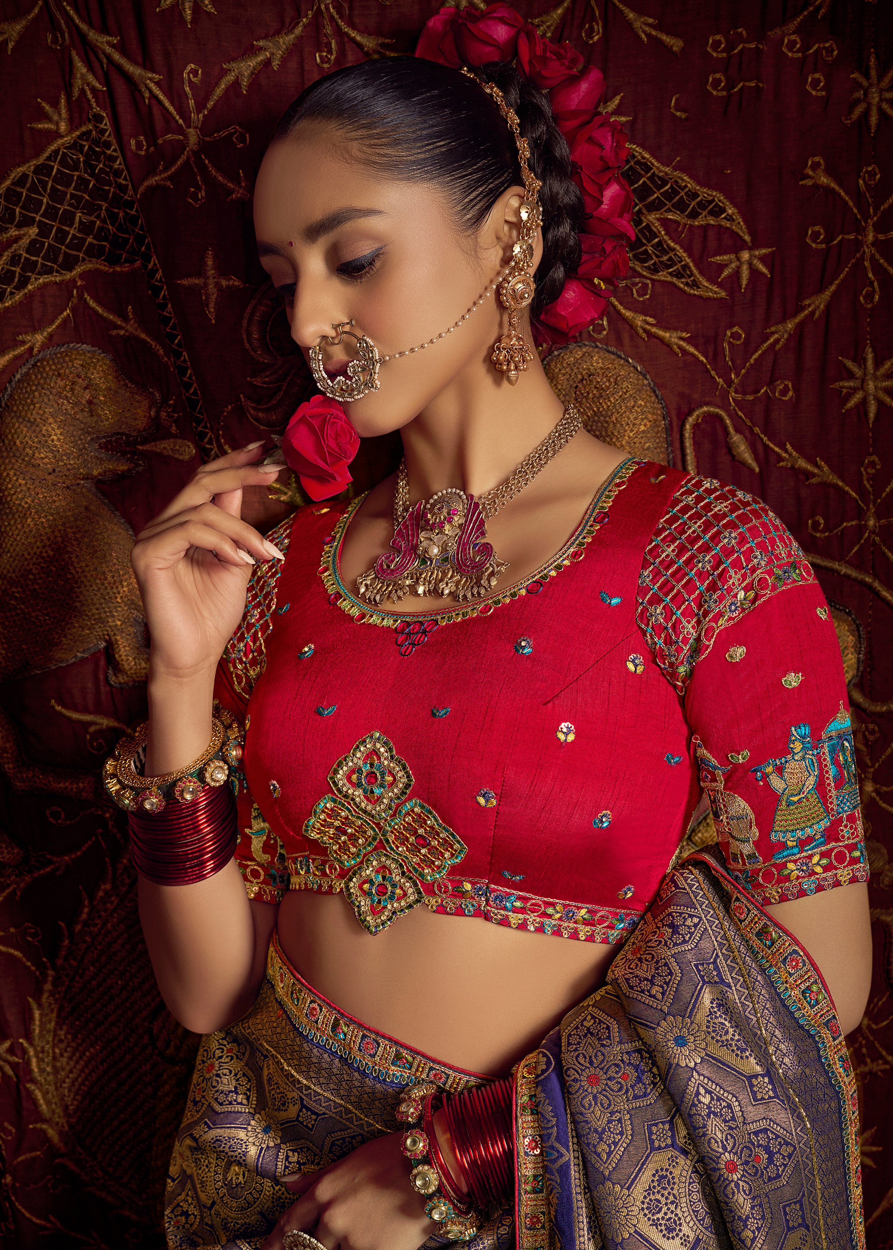 Blue Viscose Dola Saree with Hand Work and Embroidered Blouse