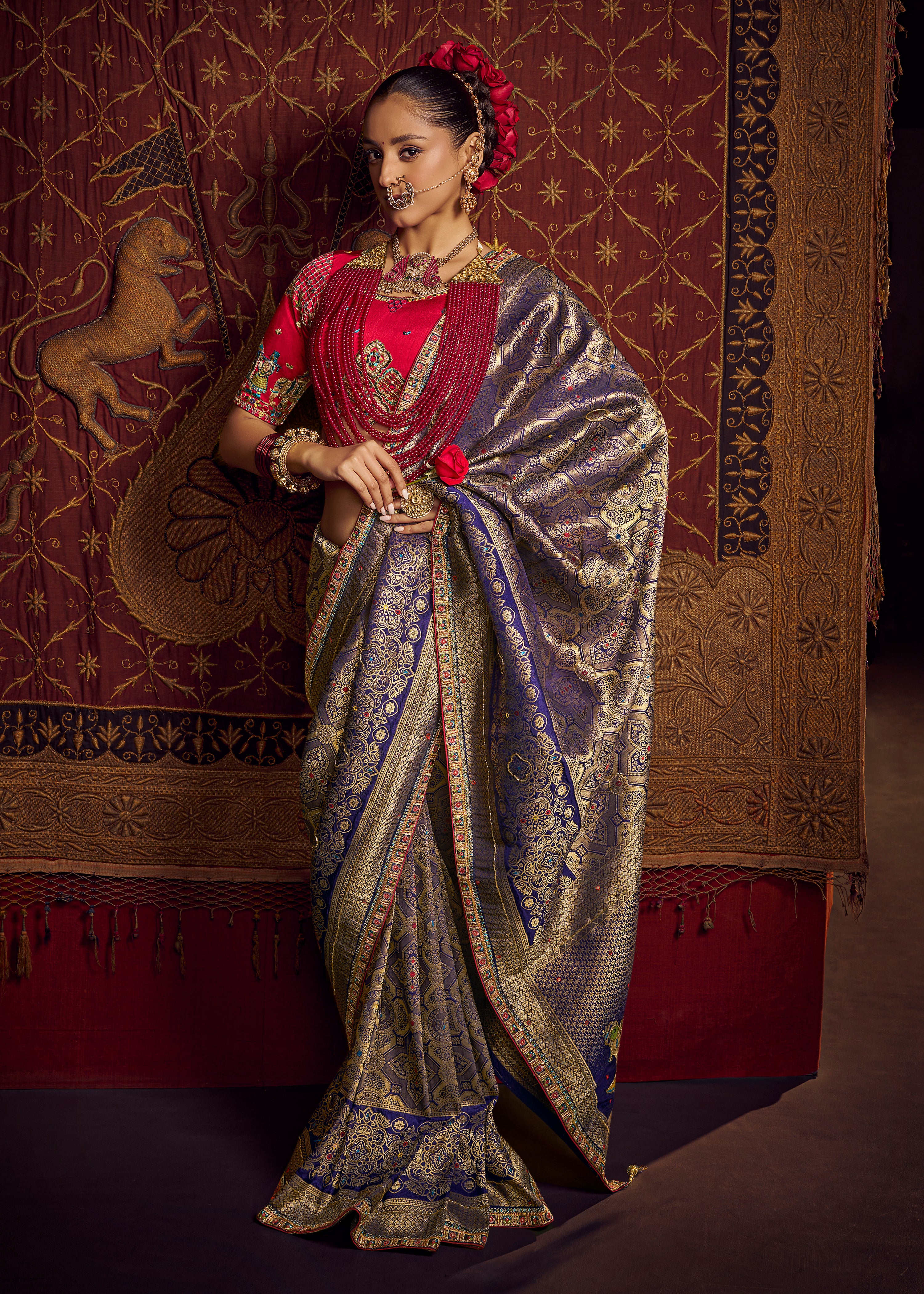 Blue Viscose Dola Saree with Hand Work and Embroidered Blouse