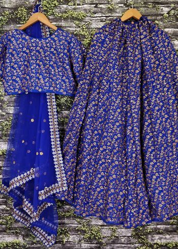 Blue Zari Embroidered Silk Bridal Lehenga Choli