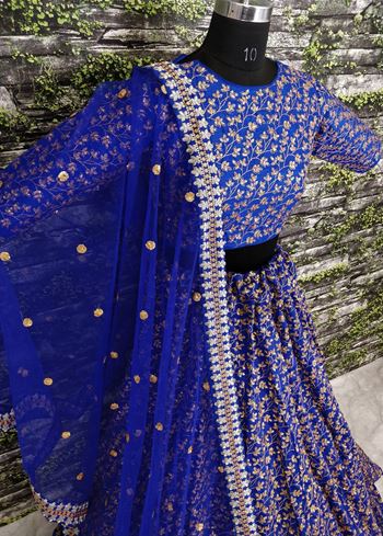 Blue Zari Embroidered Silk Bridal Lehenga Choli