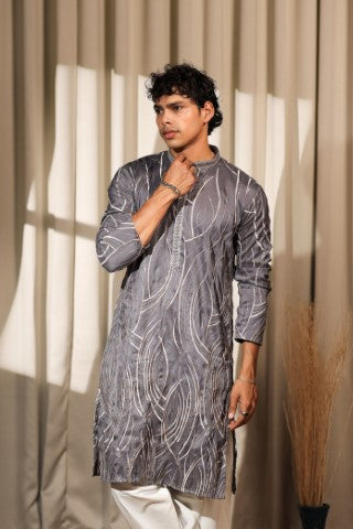 Bluish Grey Designer Embroidered Viscose Stylish Kurta Pajama