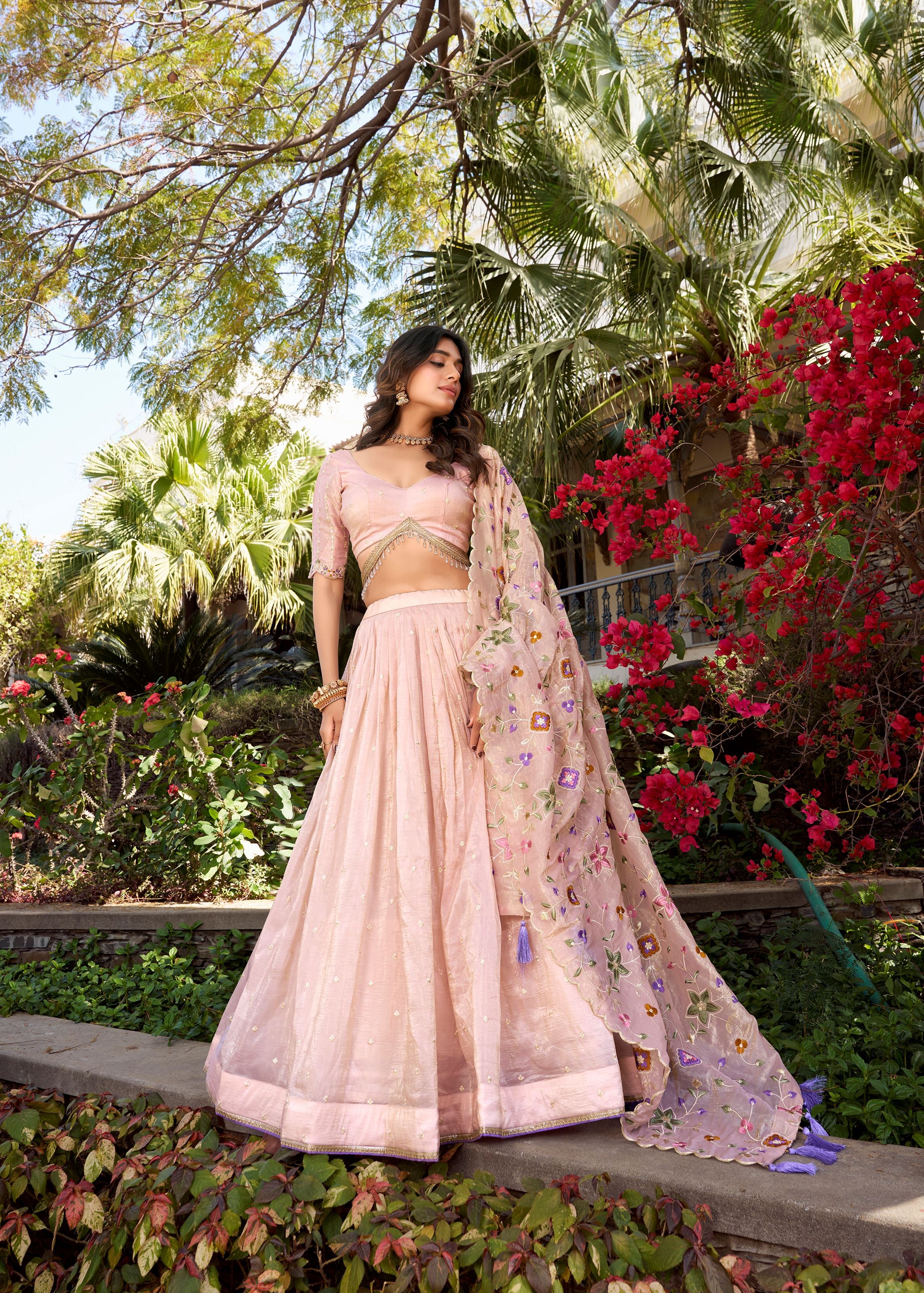Blush Beauty Light Pink Lehenga with Gold Crush Sequins & Buttie Embroidery