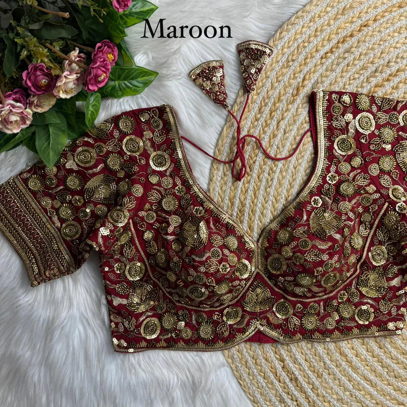 Blush Peach Luxury Heavy Beads Bridal Blouse Roman Silk Designer Wedding Wear