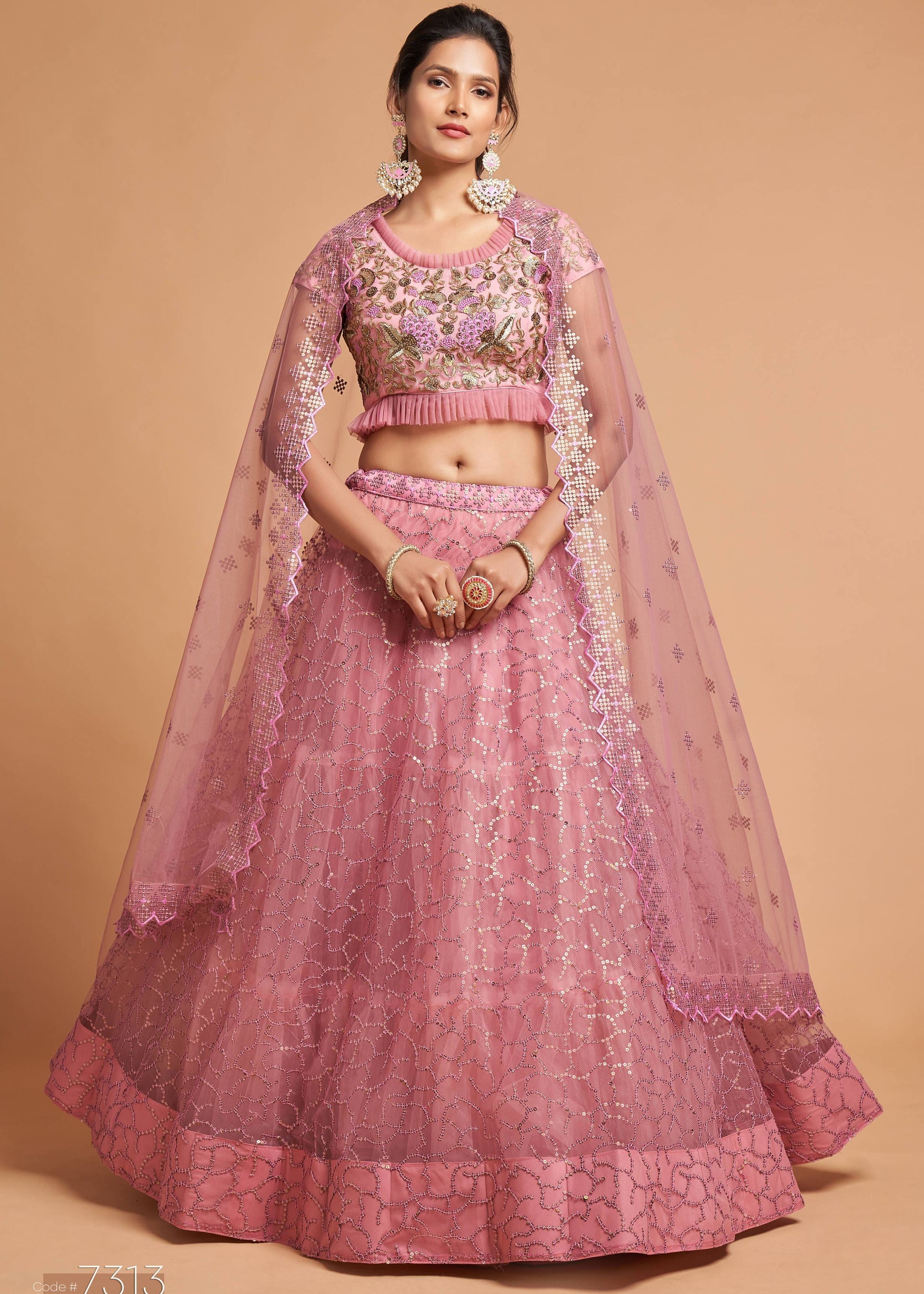 Blush Pink Lehenga Choli With Zari, Badla, Dori And Threads Embroidery Work