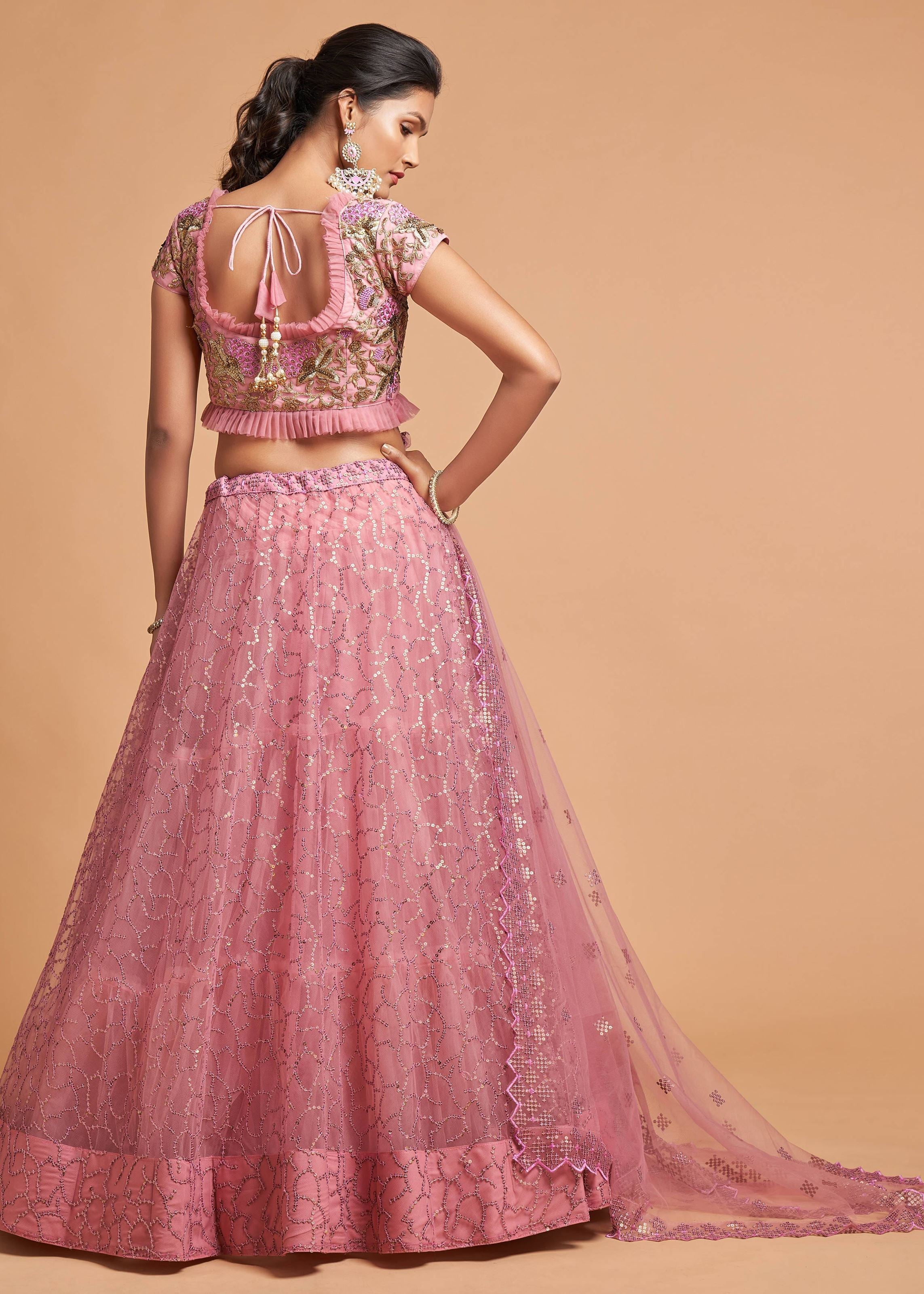 Blush Pink Lehenga Choli With Zari, Badla, Dori And Threads Embroidery Work