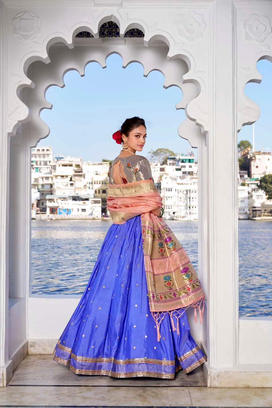 Bold In Blue Jacquard Silk Paithani Lehenga With Graceful Zari Weaving