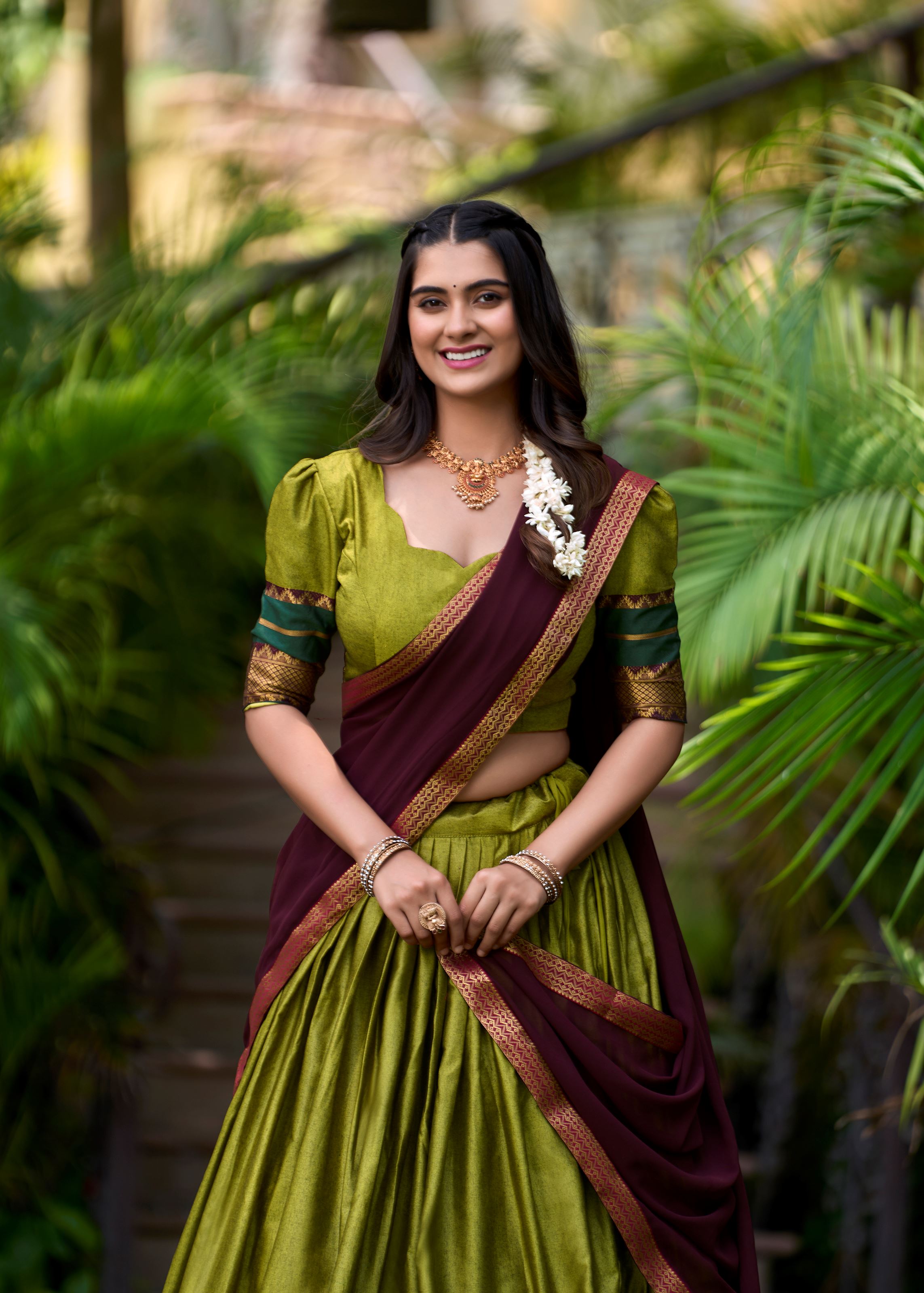 Bold & Beautiful In Olive Green Poly Cotton Lehenga With Elegant Zari Weaving Work