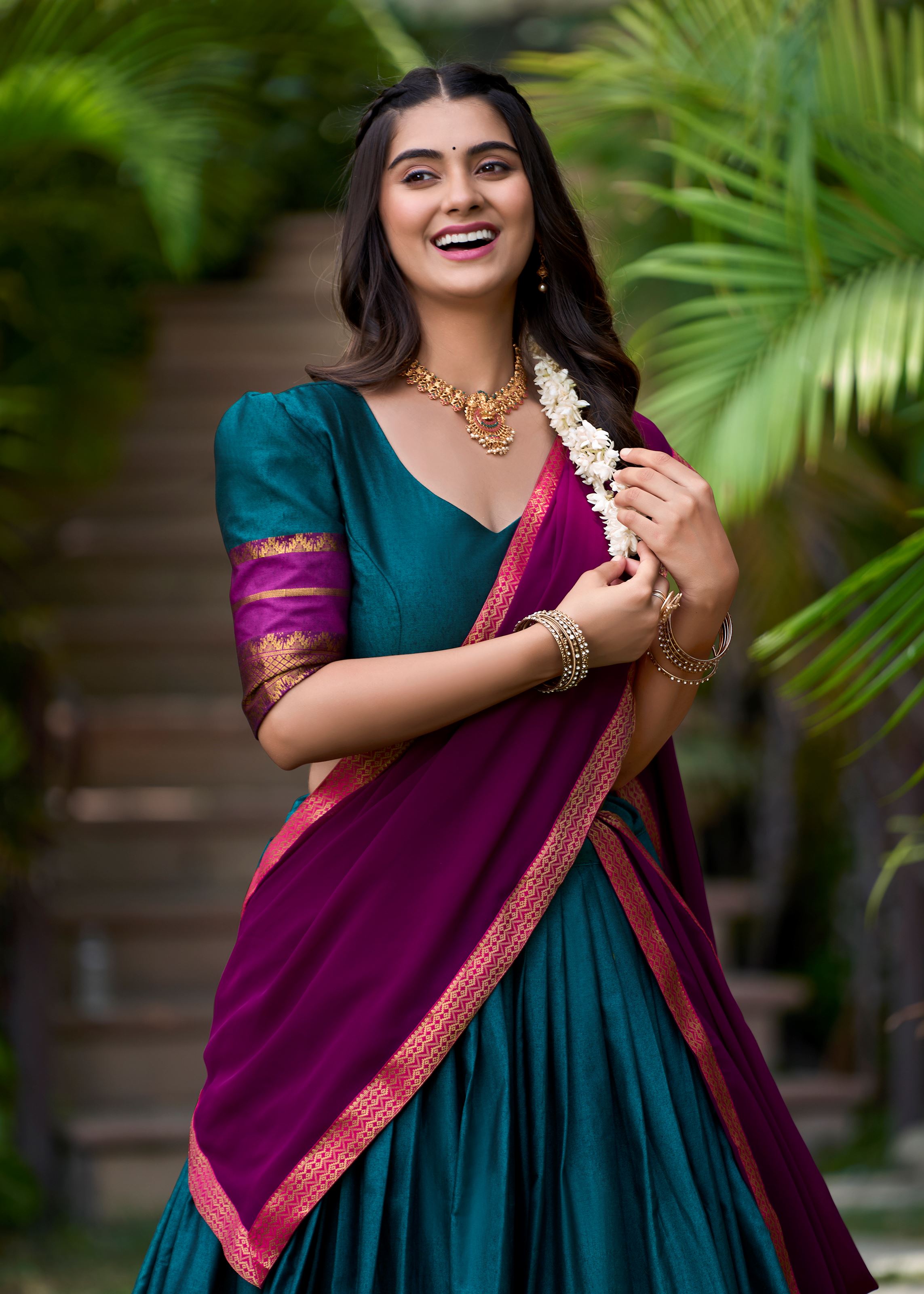 Bold & Beautiful In Teal Poly Cotton Lehenga With Elegant Zari Weaving Work