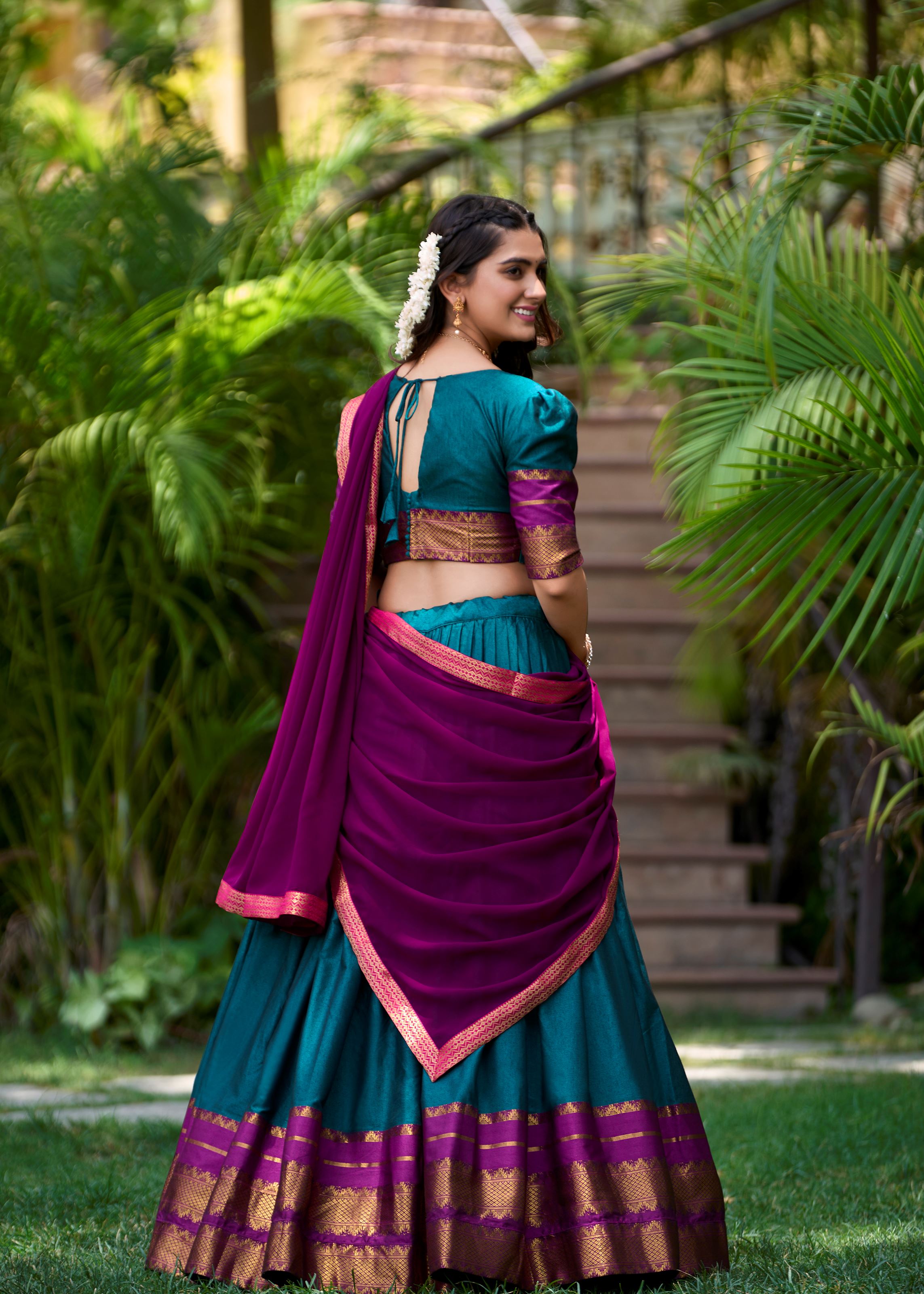 Bold & Beautiful In Teal Poly Cotton Lehenga With Elegant Zari Weaving Work