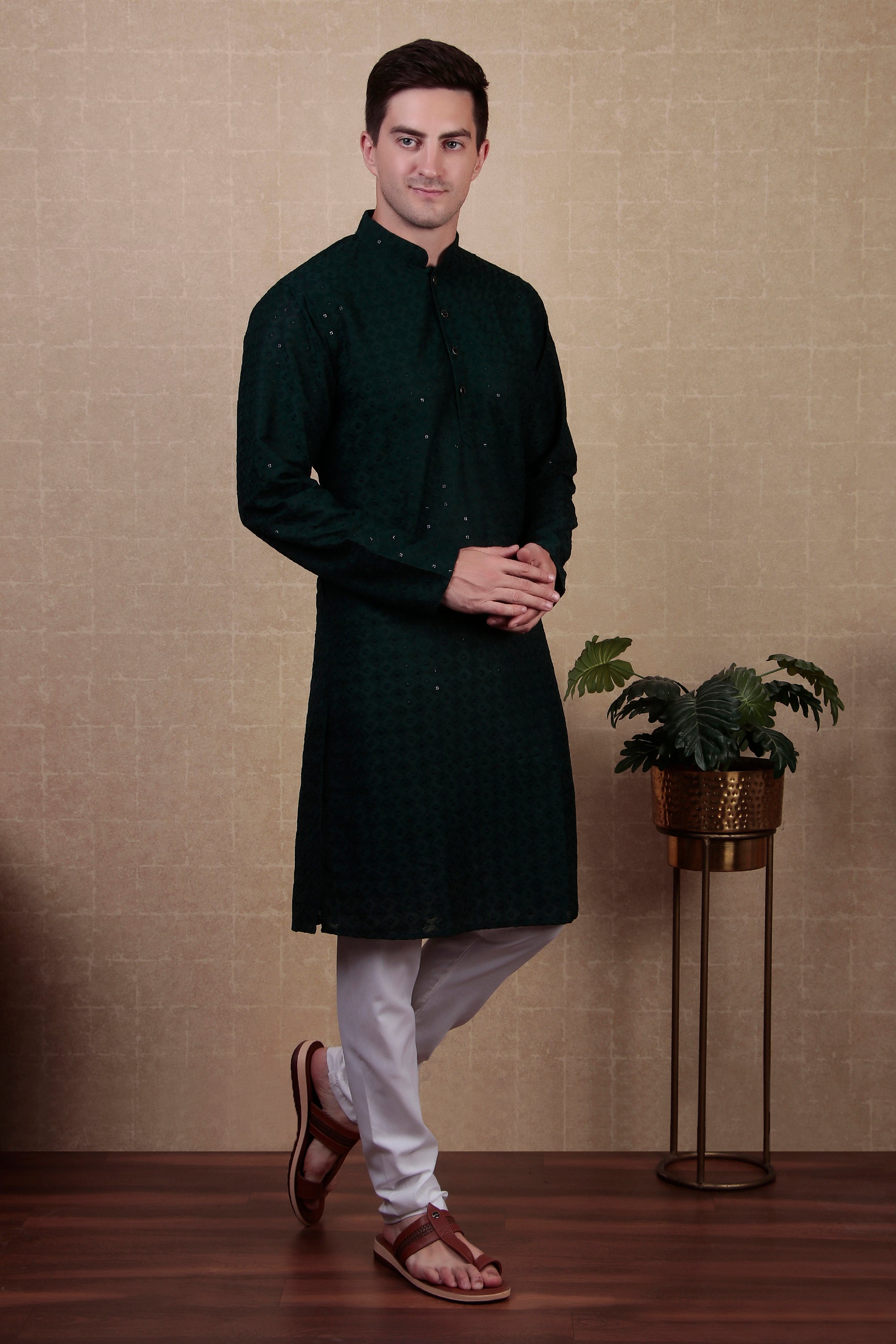 Bottle Green Color Sequins Embroidered Bollywood Style Kurta Payjama Set – Fresh and Festive