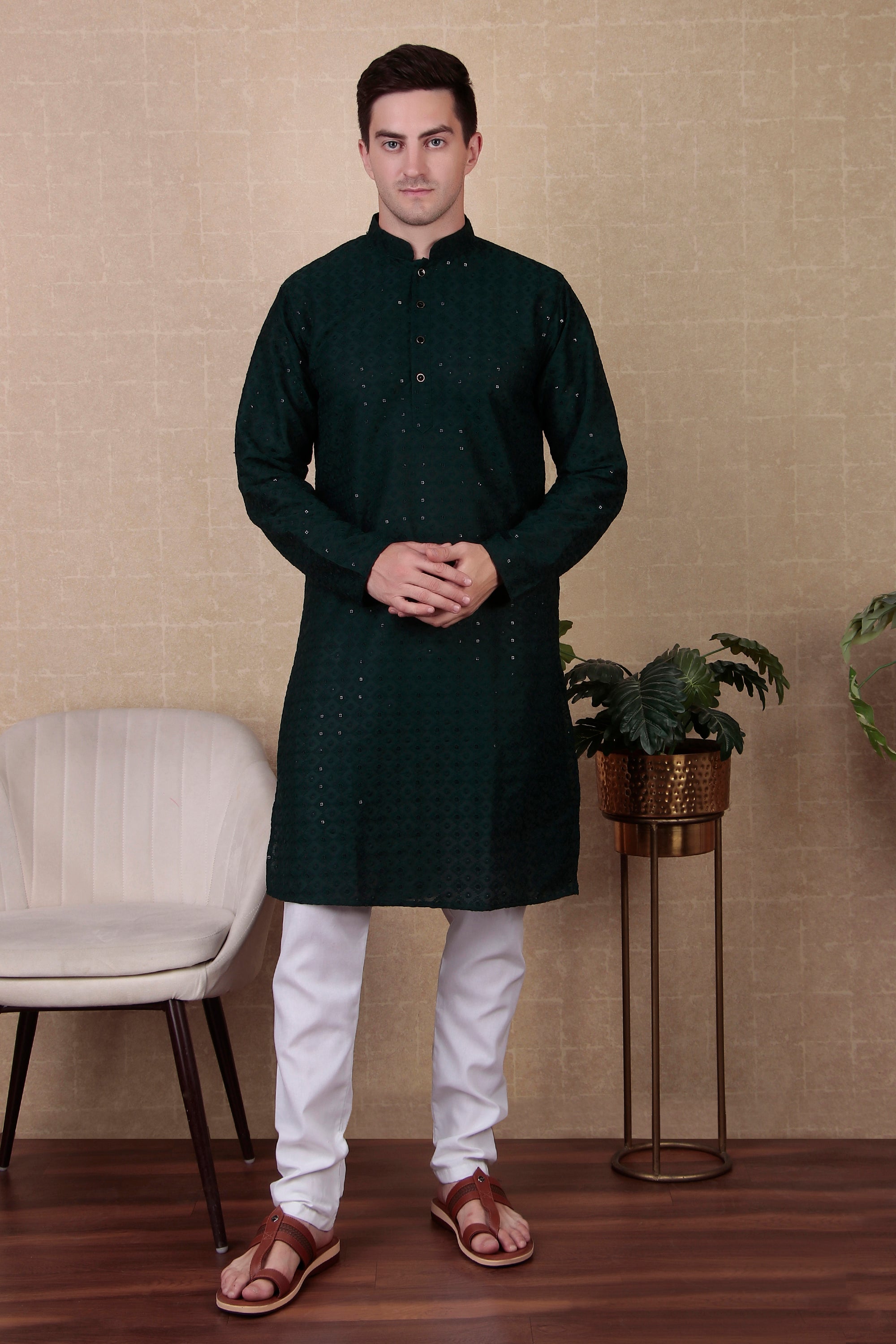 Bottle Green Color Sequins Embroidered Bollywood Style Kurta Payjama Set – Fresh and Festive