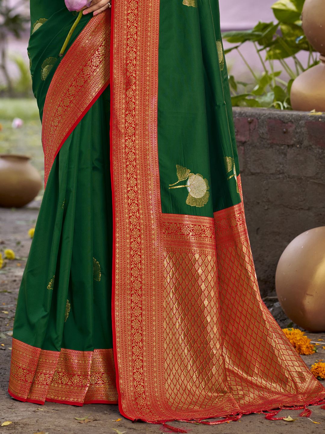 Bottle Green Color Silk Weaving Classic Saree