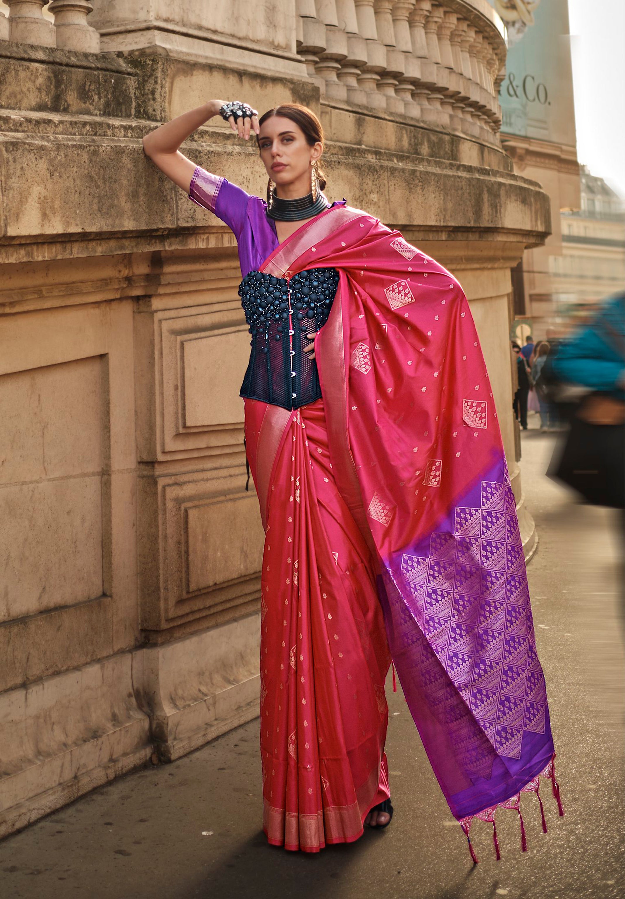 Bright Pink Soft Silk Handloom Saree With Woven Work