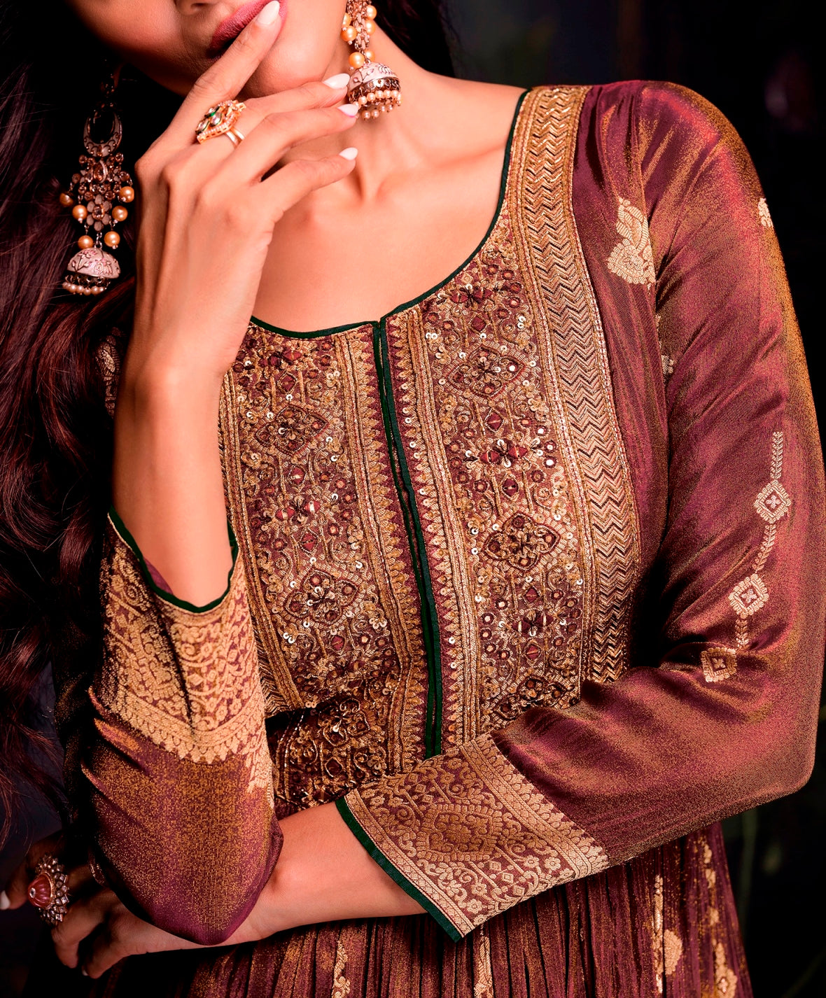 Brown Anarkali Suit With Heavy Embroidery Work