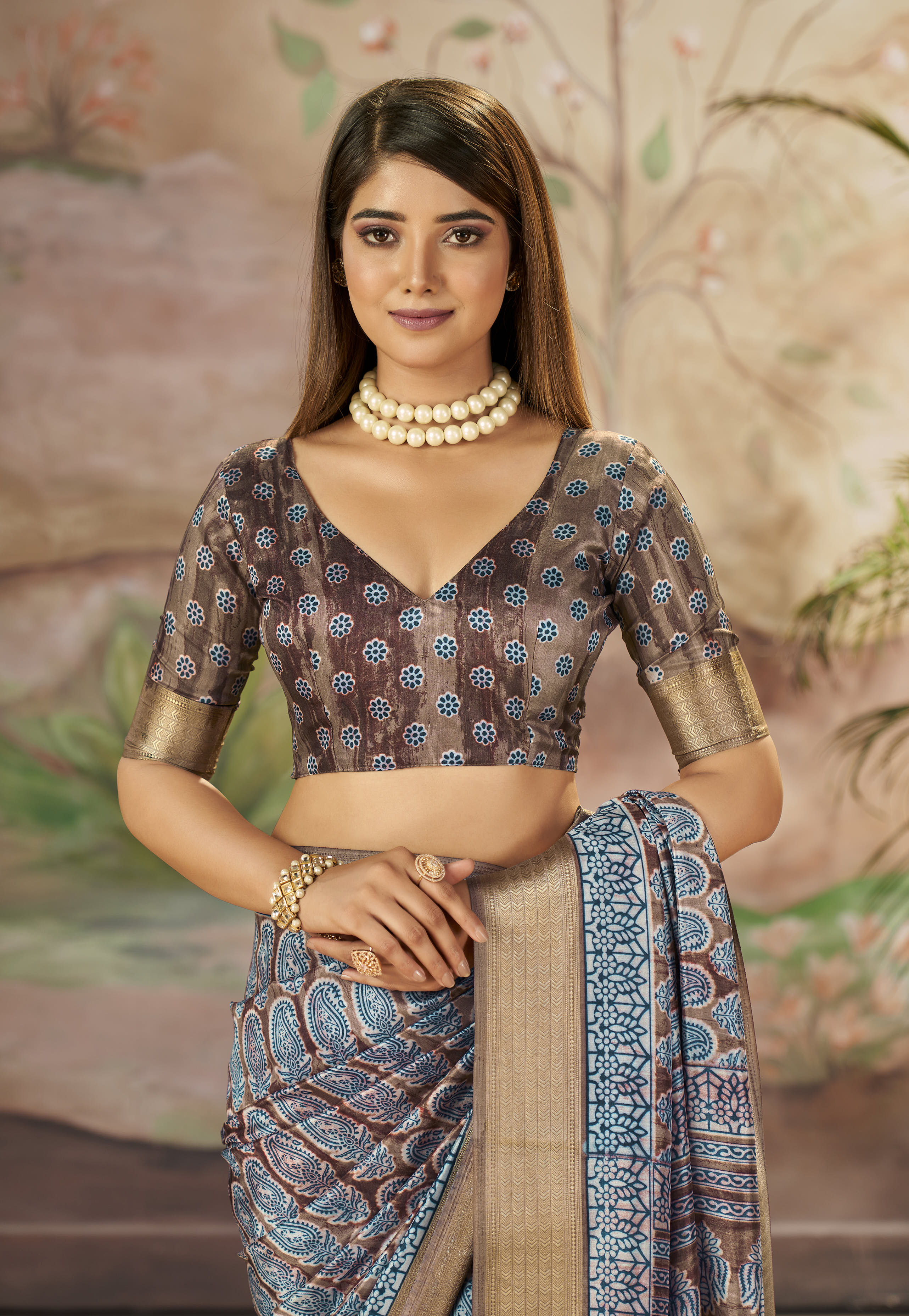 Brown Beautiful Dolla Silk Woven Border Designer With Printed Saree