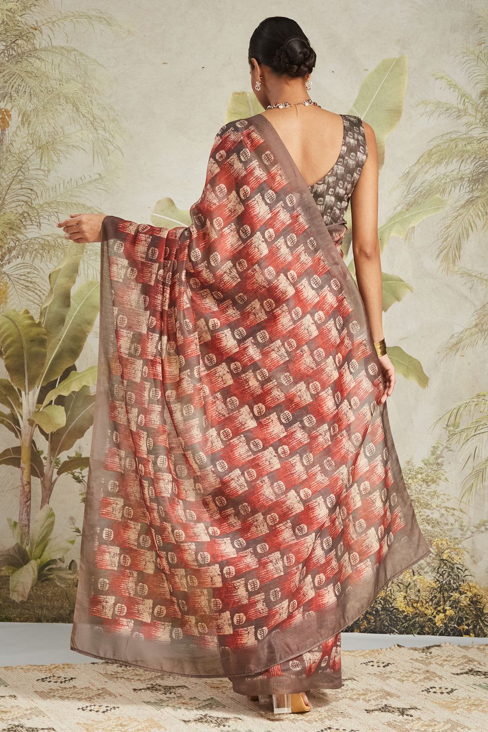 Brown Chanderi Cotton Festive Wear Saree With Smart Digital Print