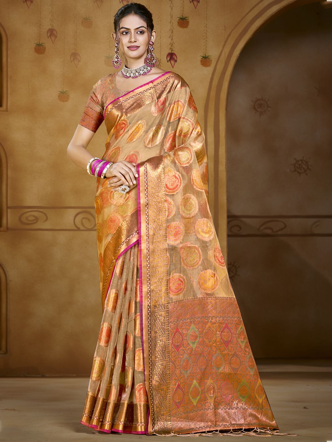 Brown Color Organza Silk Saree