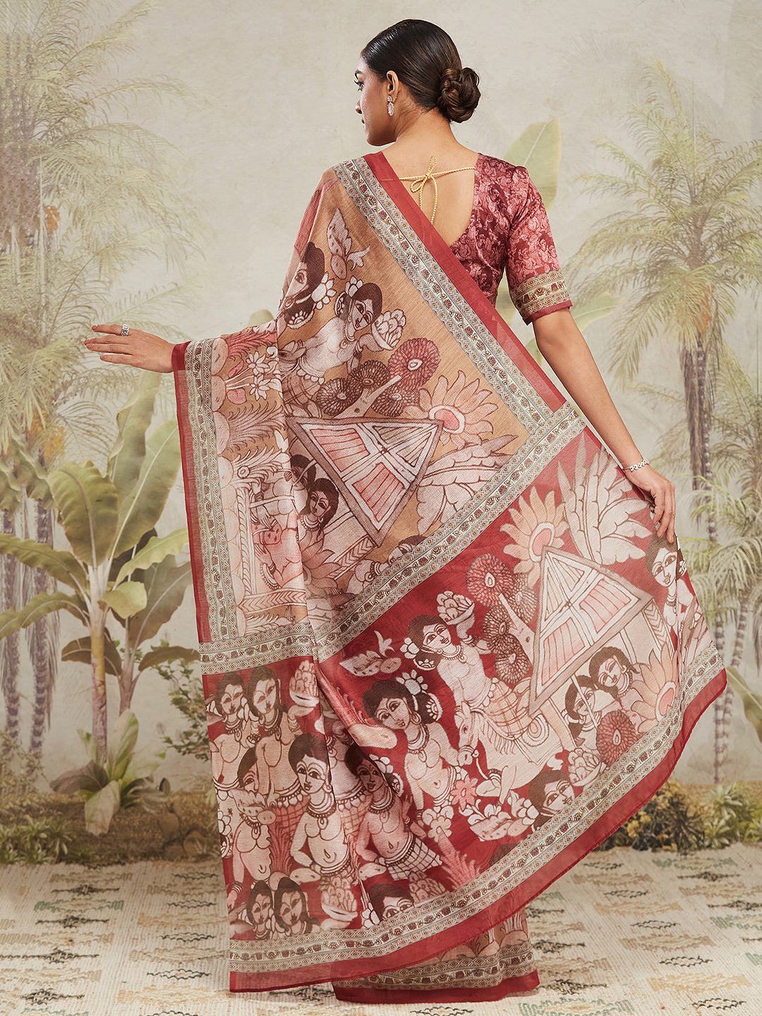 Brown Cotton Silk Designer Digital Printed Ethnic Ceremonial Saree