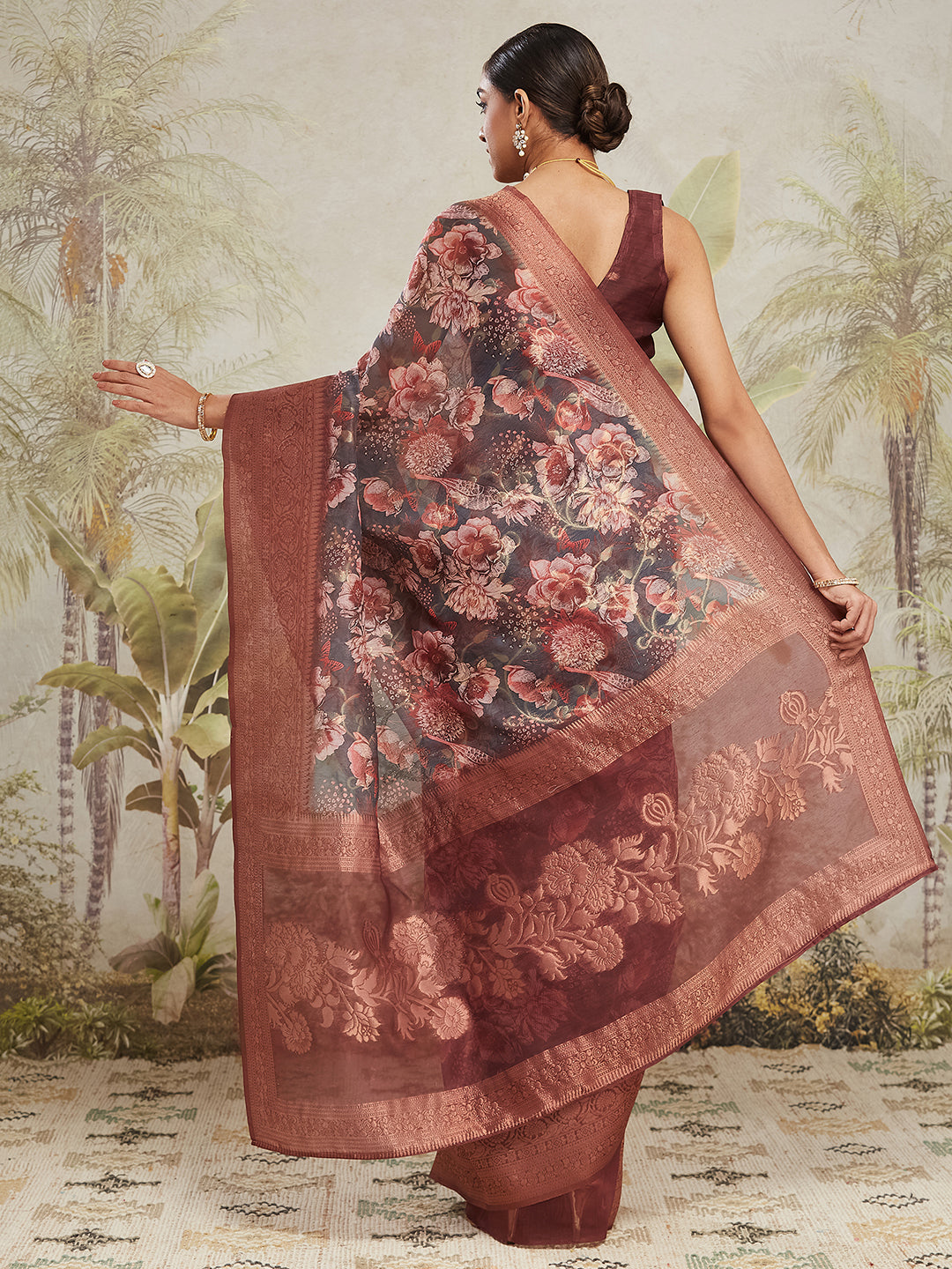 Brown Jacquard Silk Designer Pre-Stitched Saree For Trendy Fashion Looks